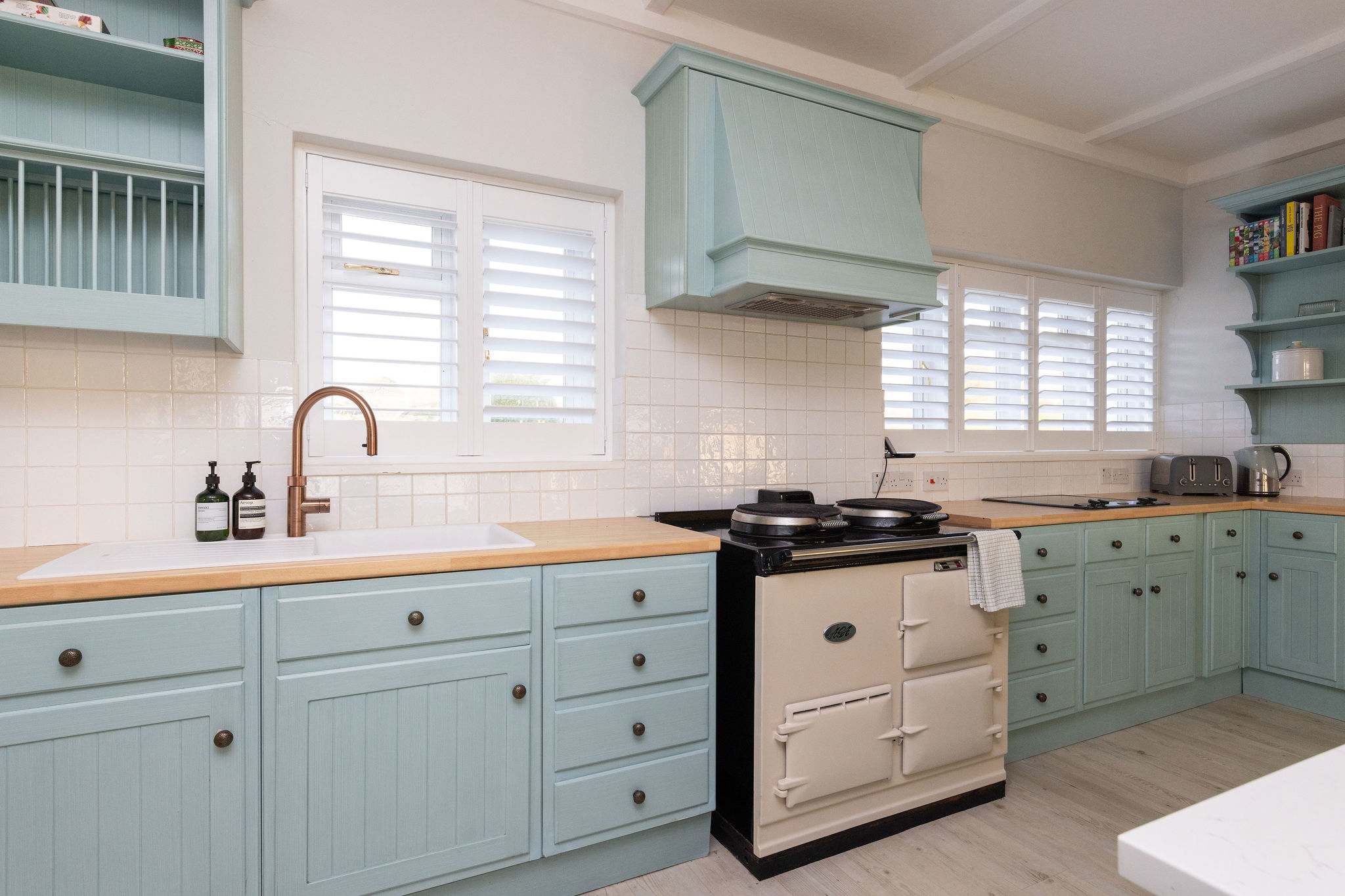 Spacious kitchen with ample workspace.