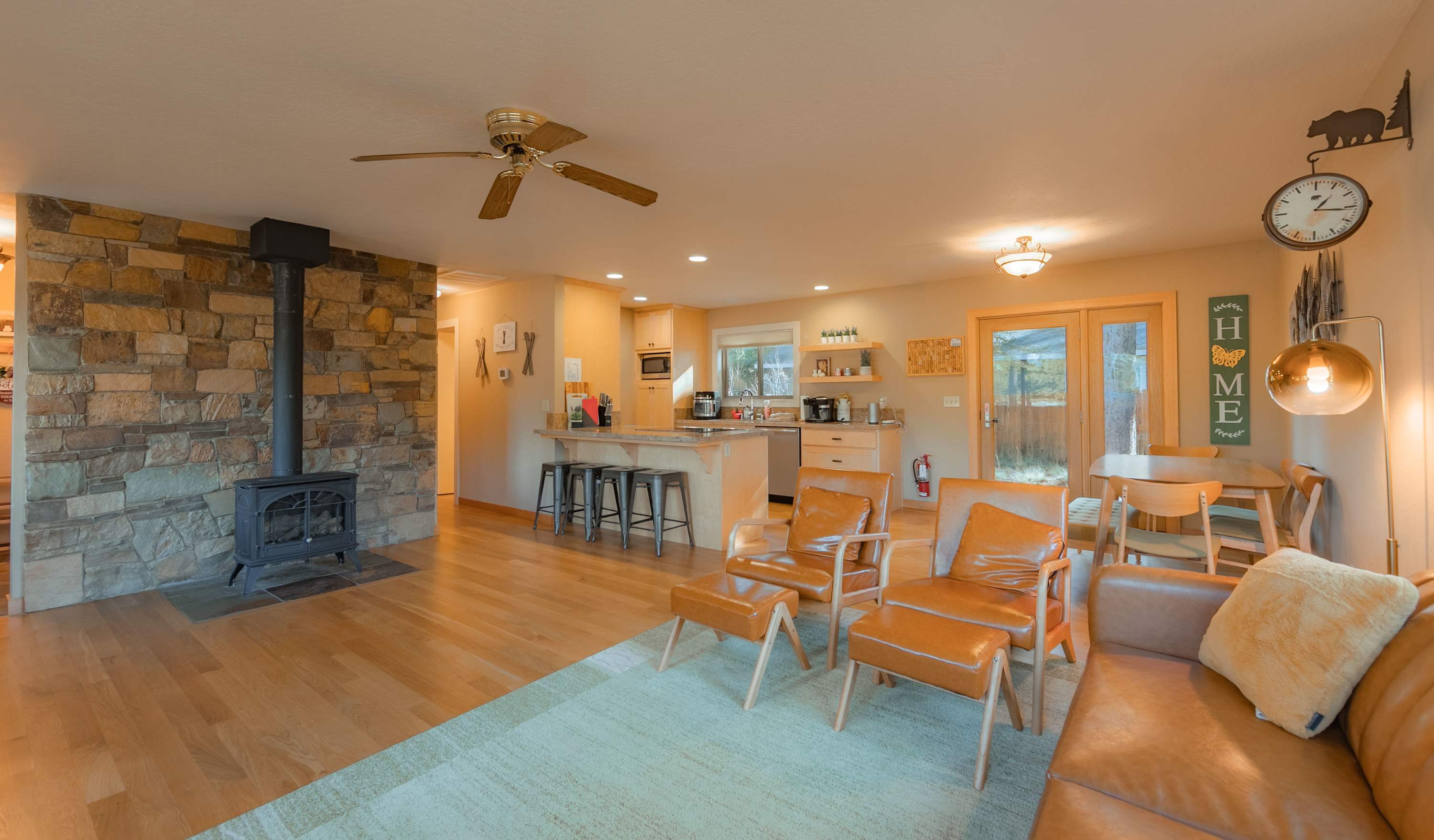 Cozy open family room with Smart TV and gas fireplace