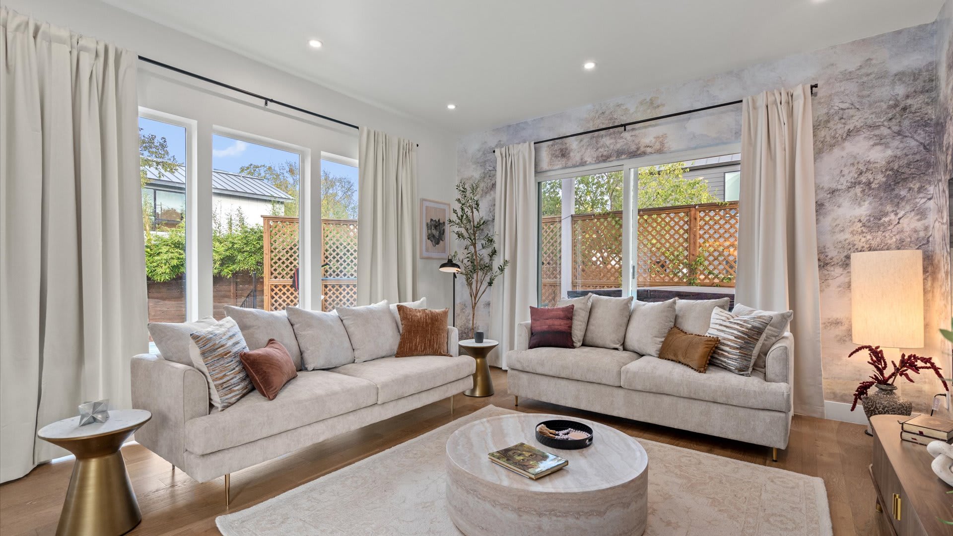 Cosy living room seating with warm natural light and stylish decor