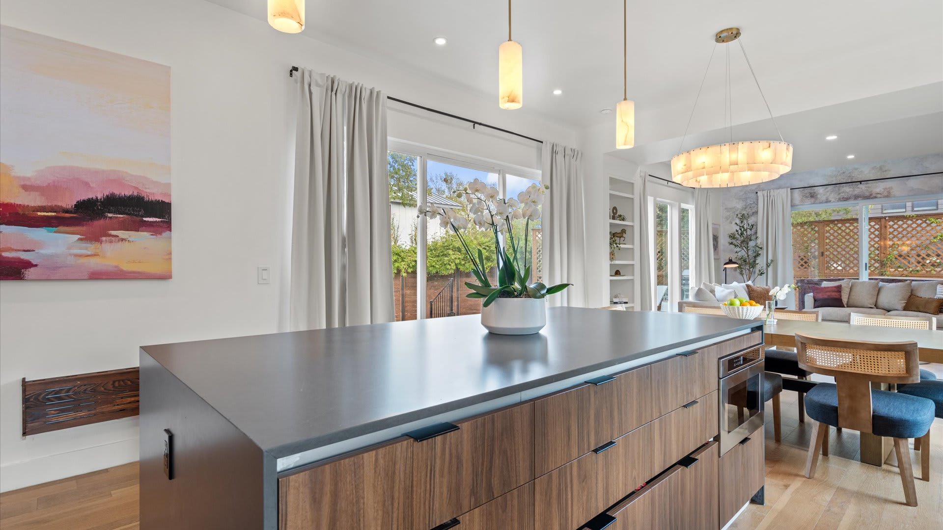 Bright kitchen with bar seating for casual dining