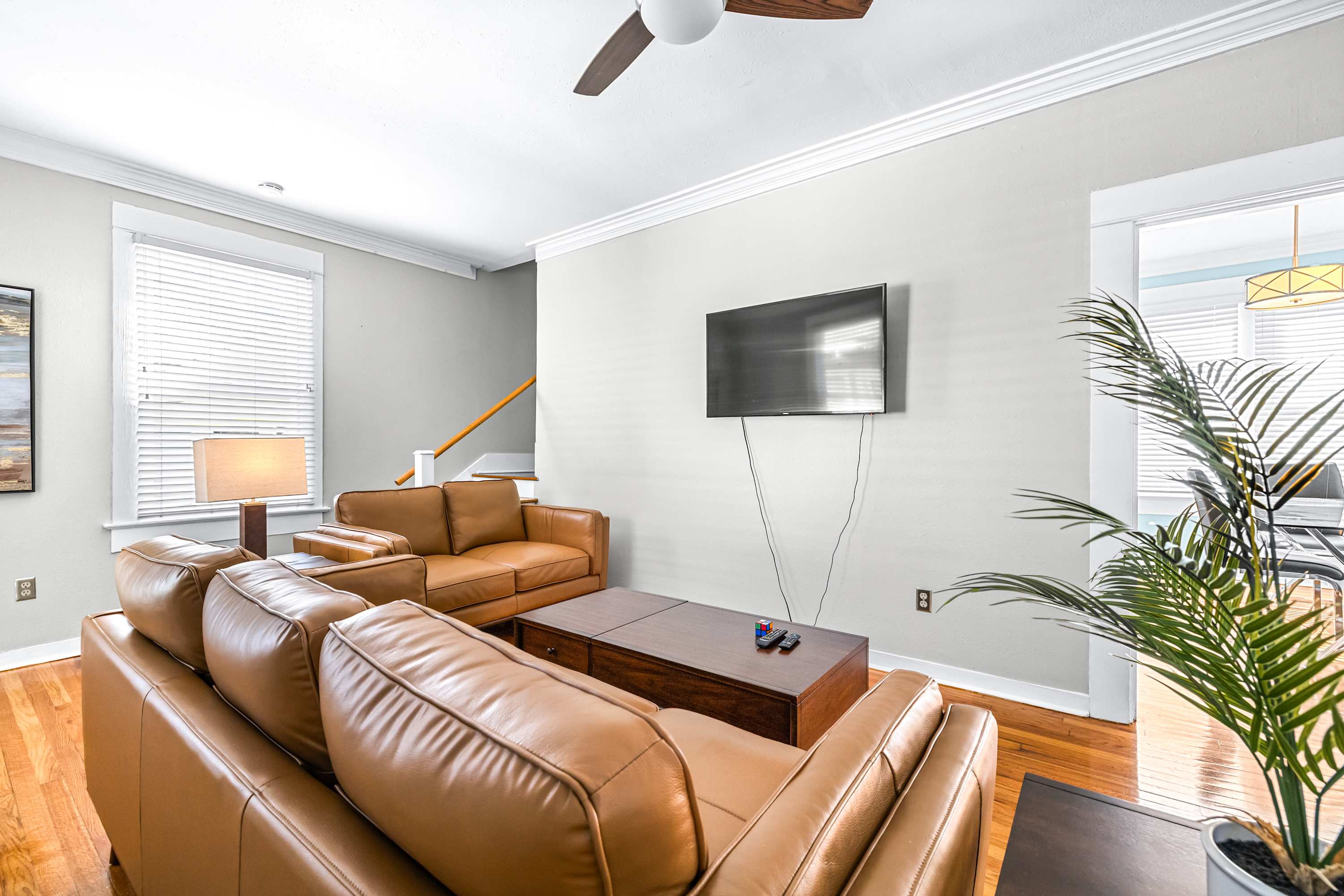 Curl up in the airy living room & stream your favorites on the smart TV​