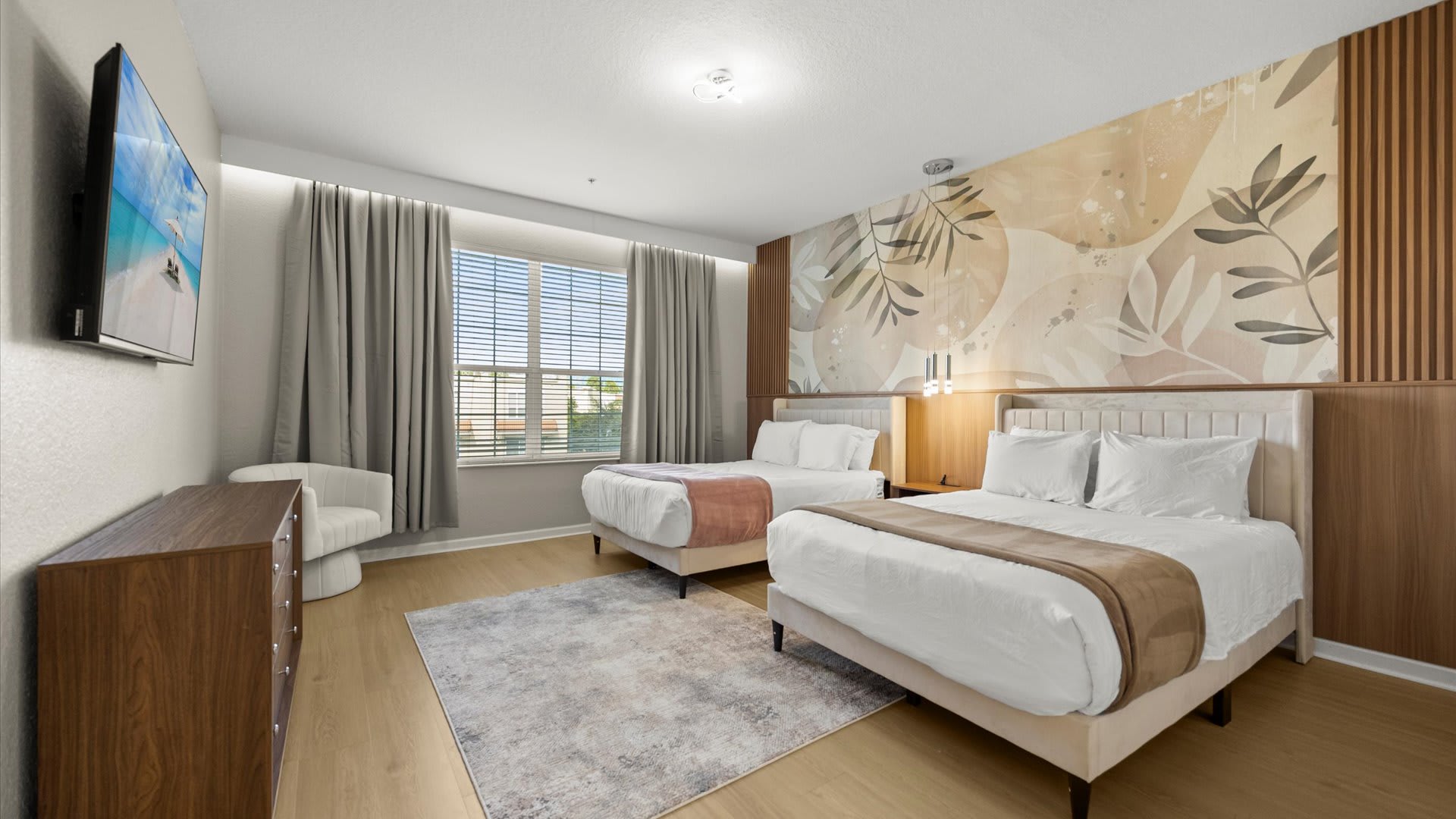 Twin Double Bedroom with Warm Tones – Ideal for kids or friends sharing a room.