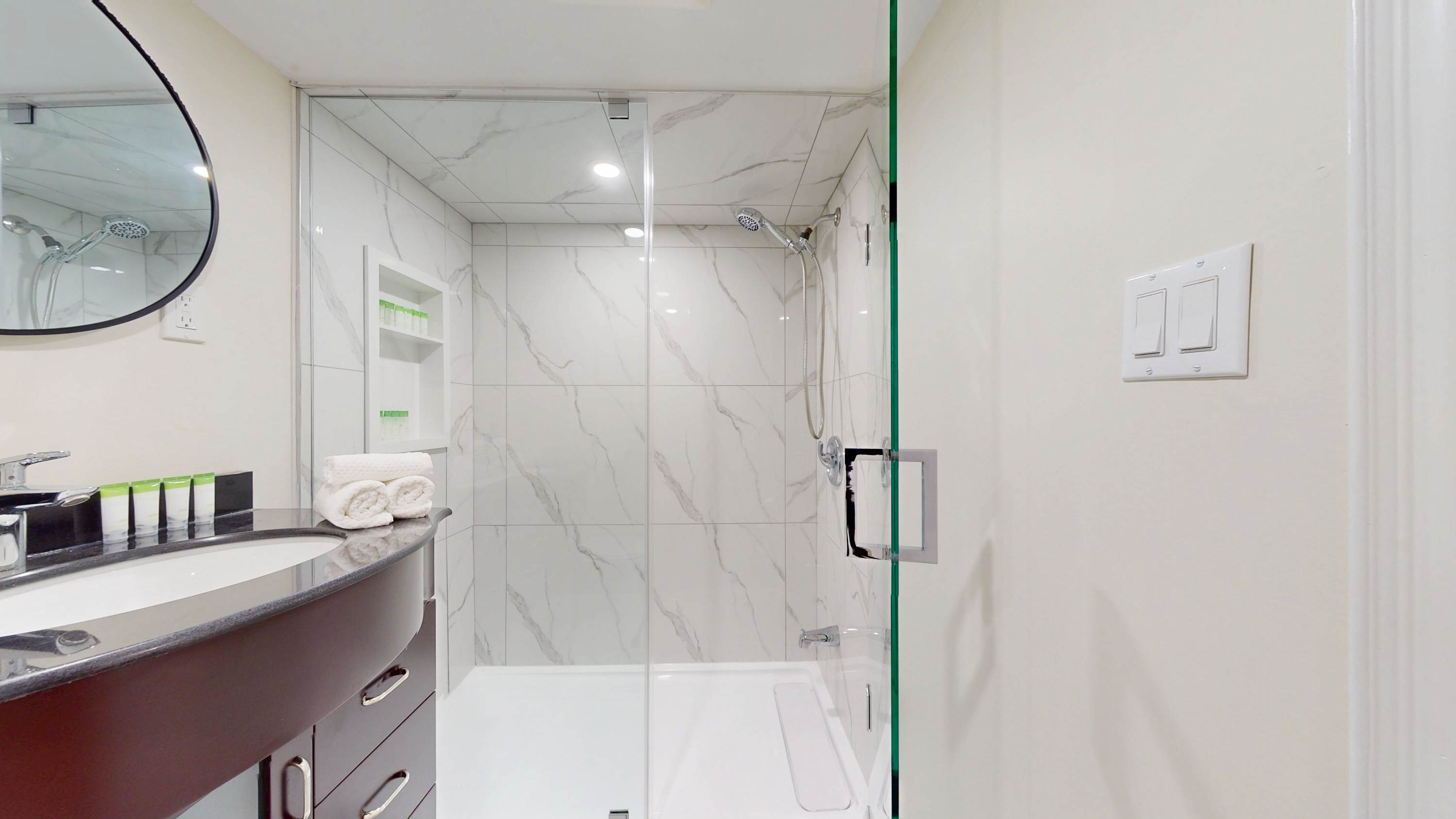 Stylish Bathroom with Walk-In Glass Shower
