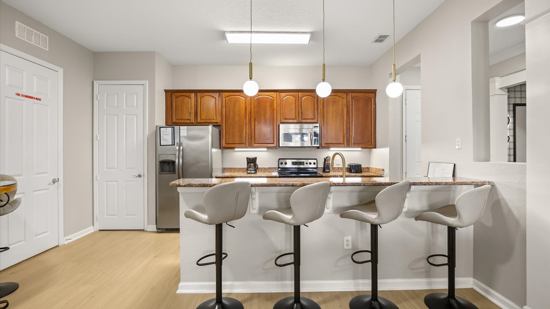 Kitchen bar seating with open-concept layout