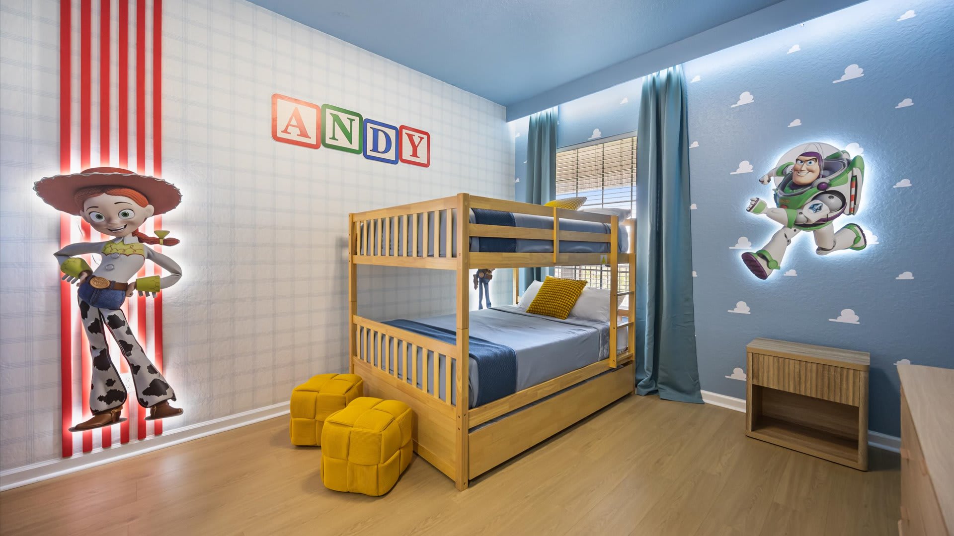 Toy Story themed kids room with bunk beds
