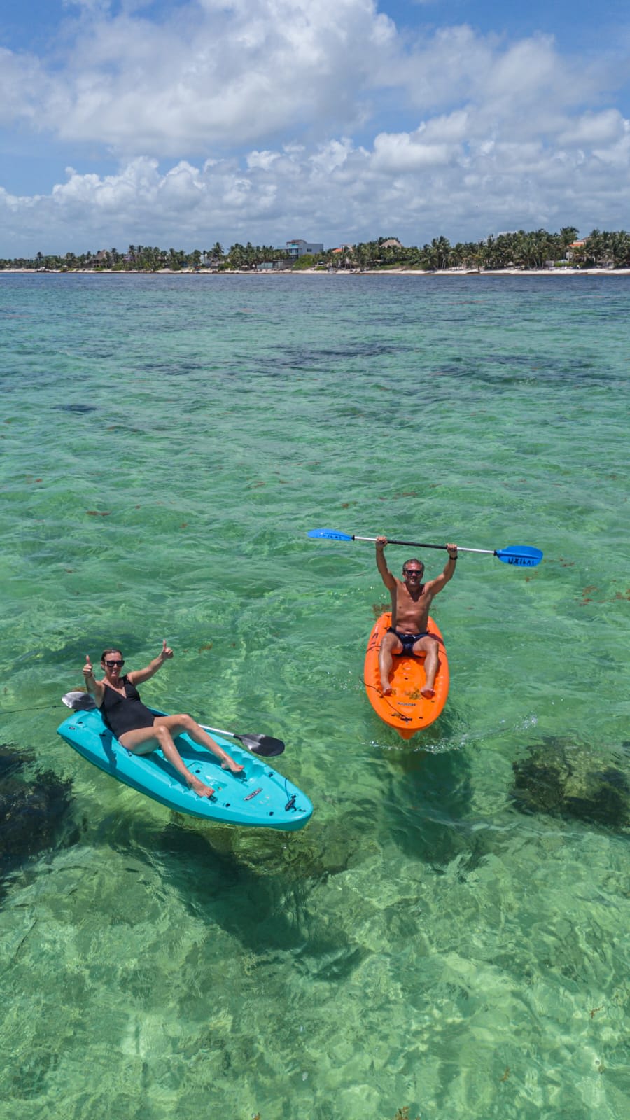 Enjoy our kayaks and glide across the crystal-clear, turquoise sea — a peaceful and unforgettable moment on the water.