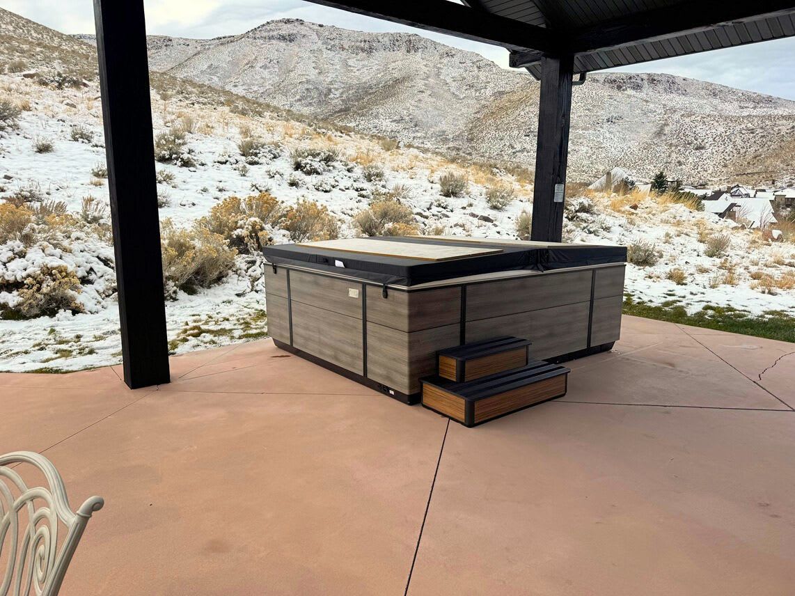 Private hot tub on the back patio