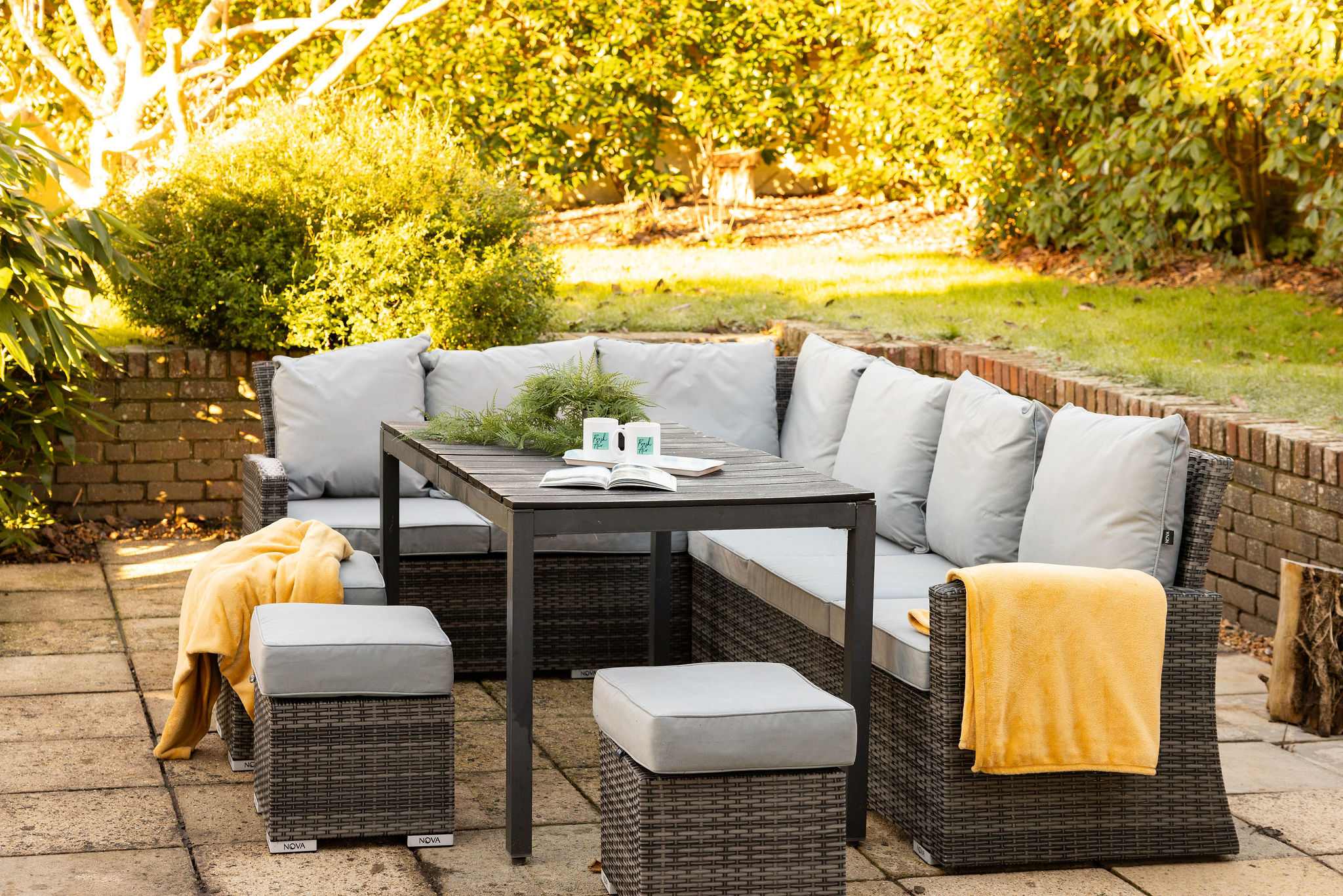 The patio area has outdoor seating to enjoy