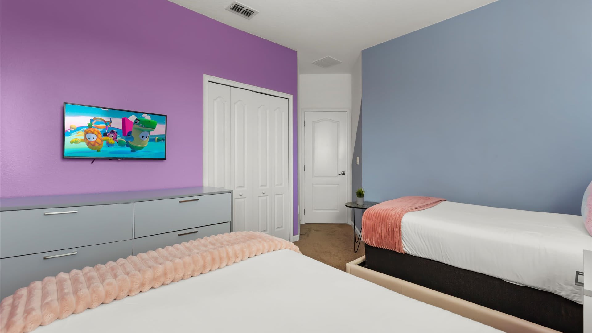 Magical pink princess-themed bedroom perfect for little guests.