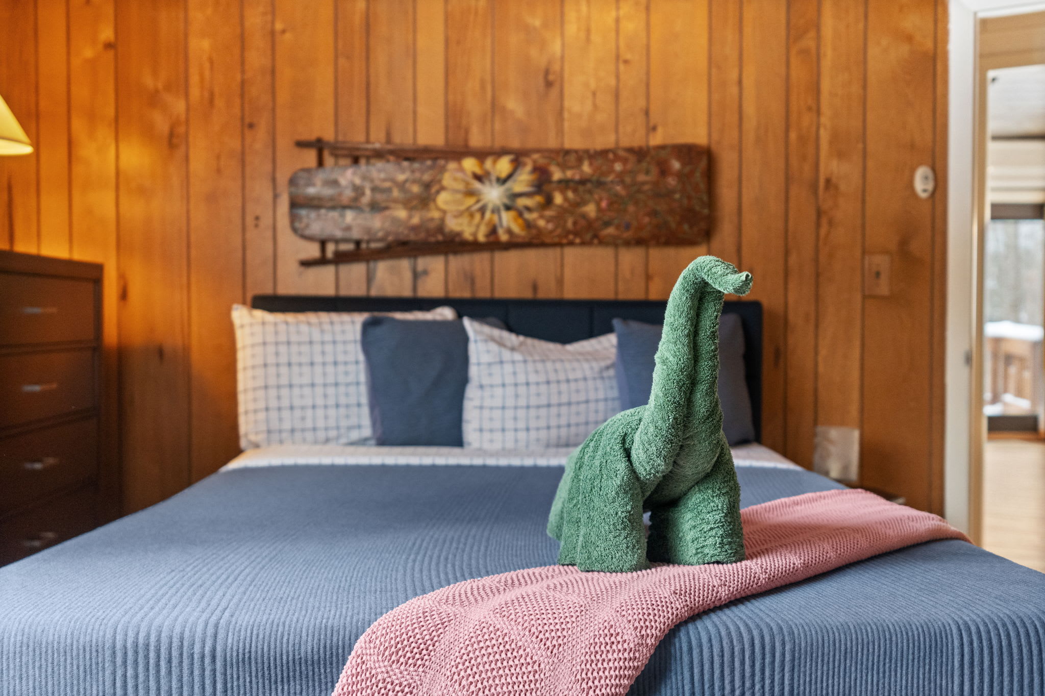 Cozy bedroom with playful decor perfect for kids at Lake Naomi Pocono cabin