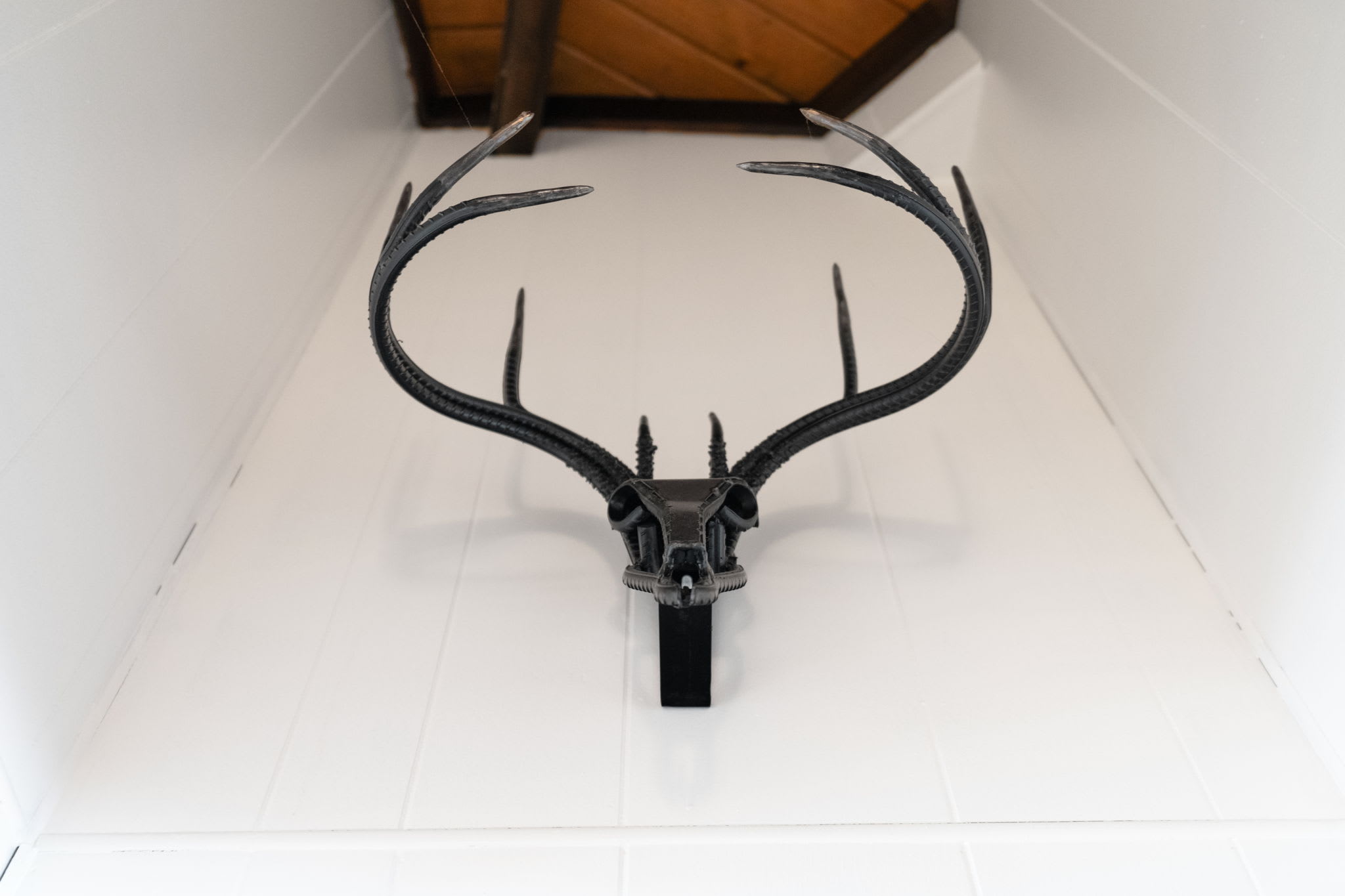 Rustic antler wall decor adding authentic Pocono Mountains cabin charm to the interior