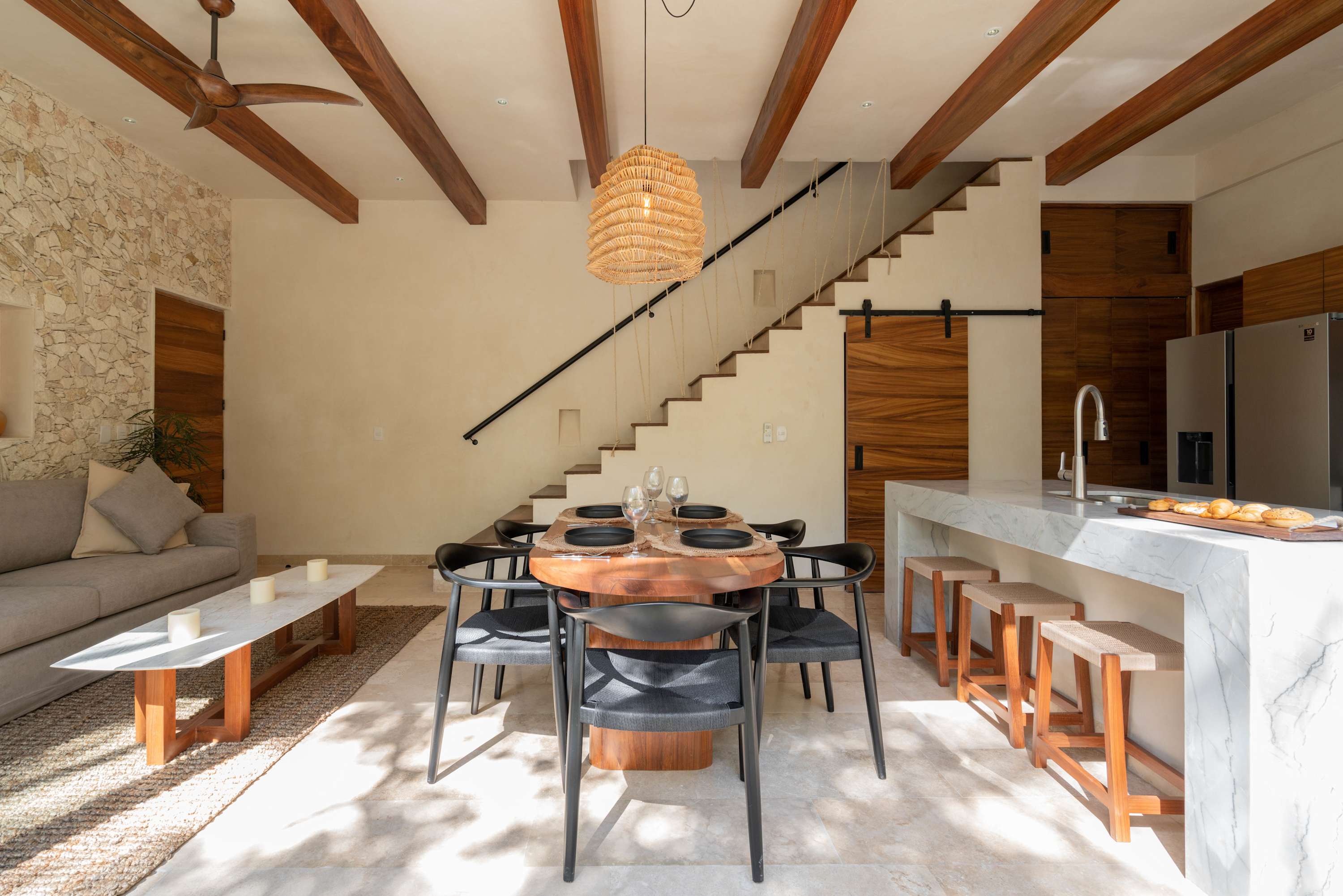 Beautiful dining room and living room located on the ground floor