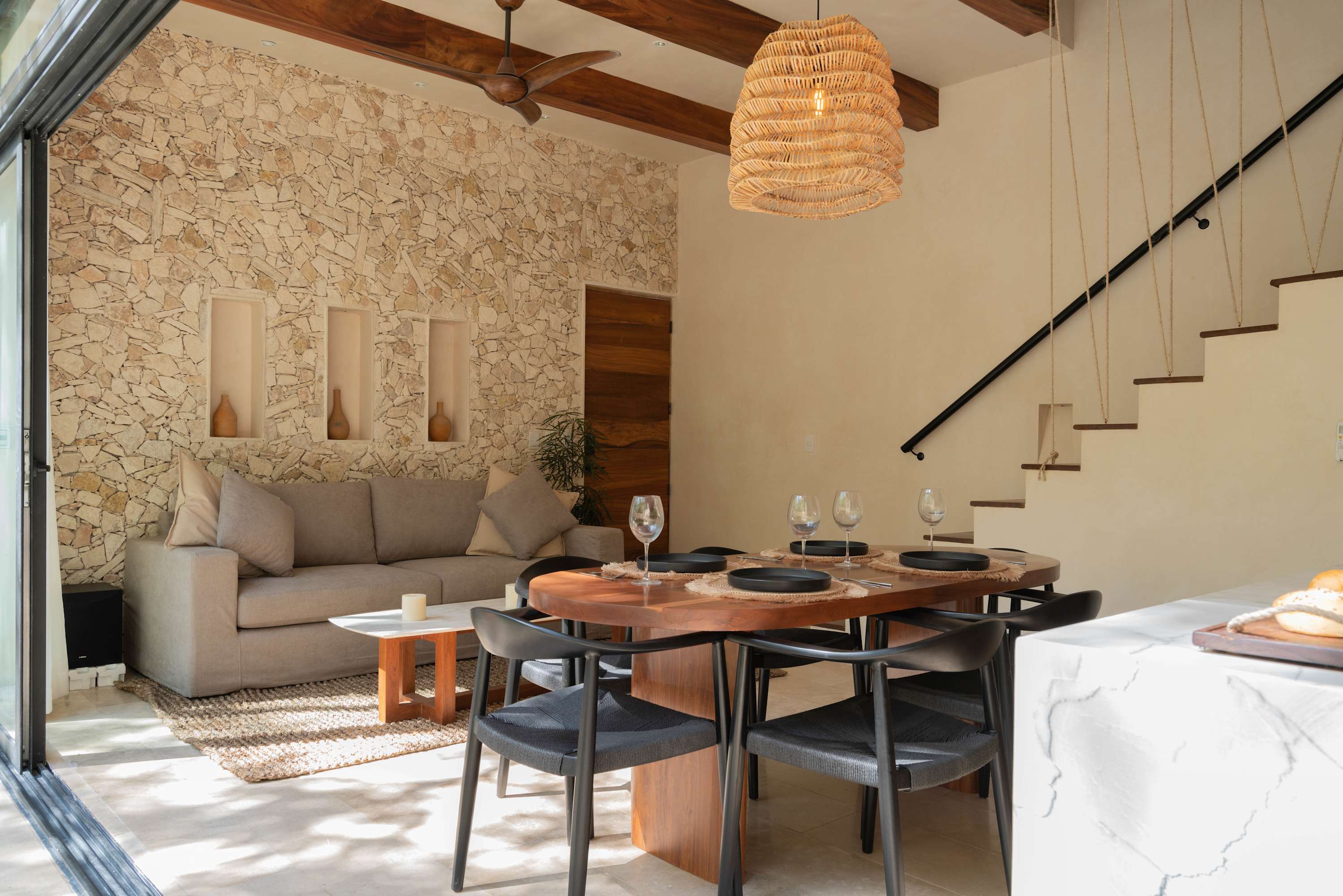 Beautiful dining room and living room located on the ground floor