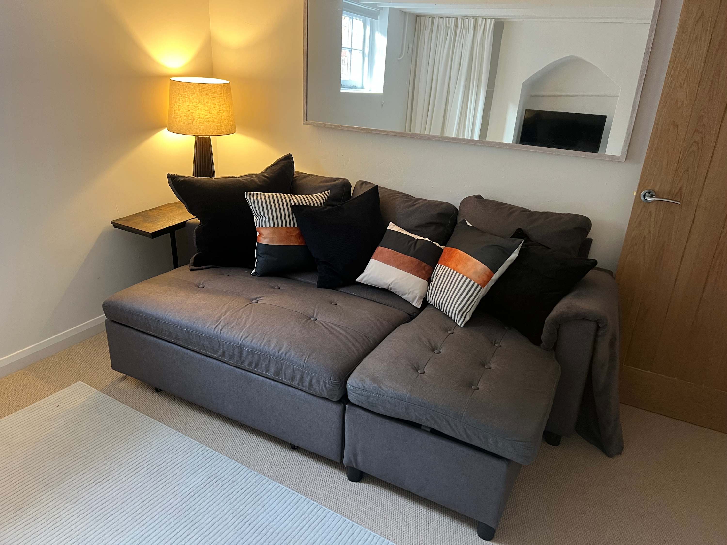 The sofa bed setup as a sofa for cosy evenings