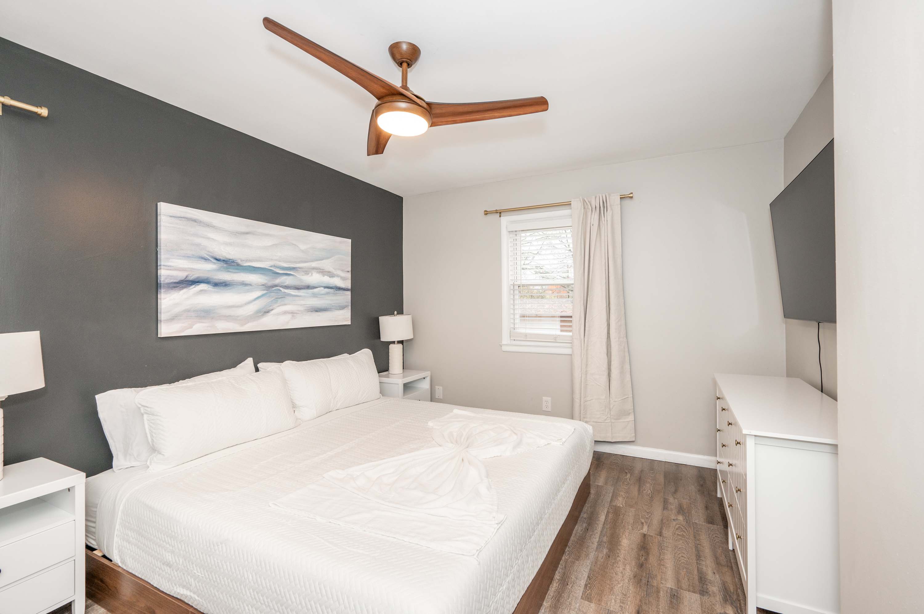 Your comfy king suite with Smart TV awaits 
