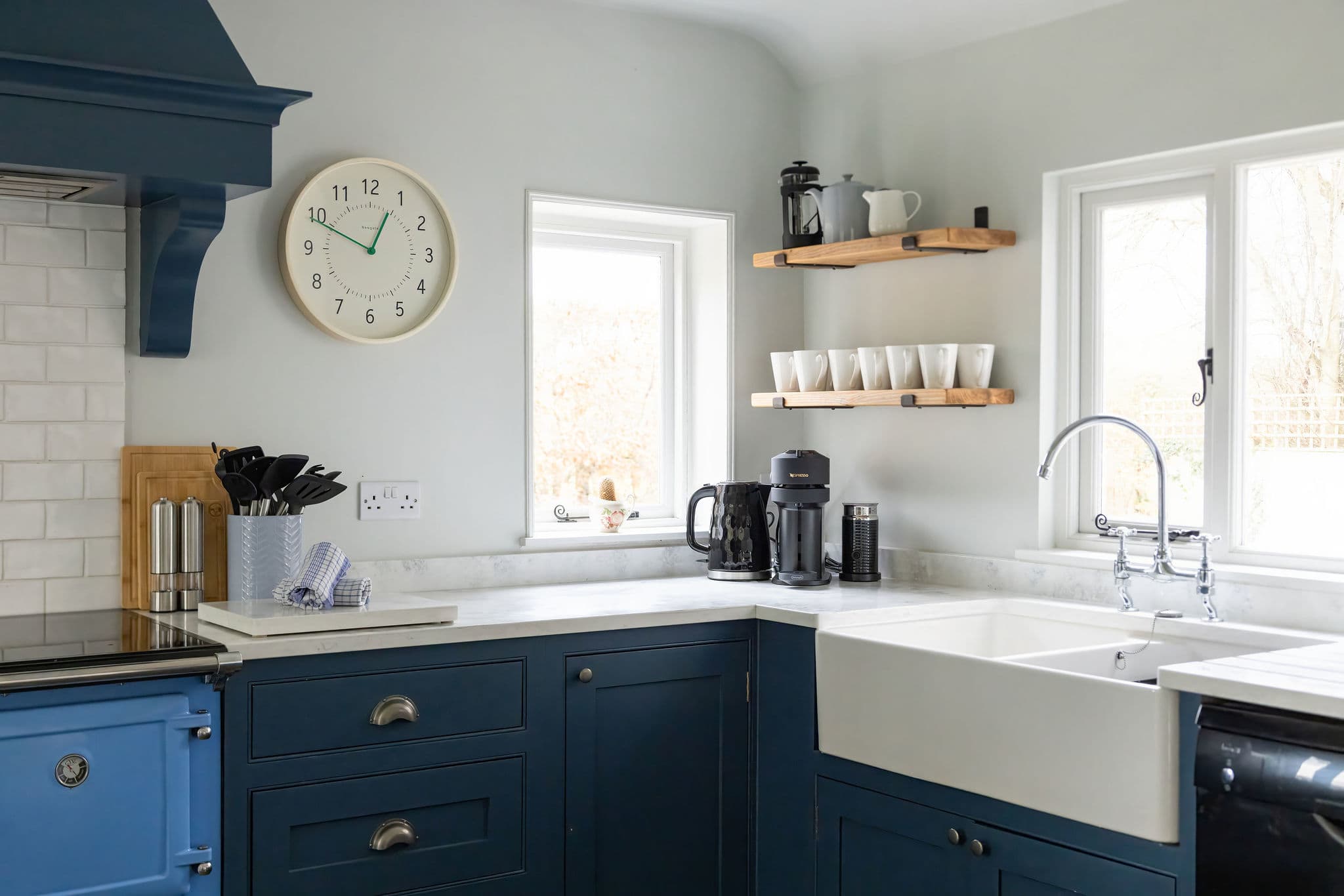 Farmhouse sink and bright kitchen corner