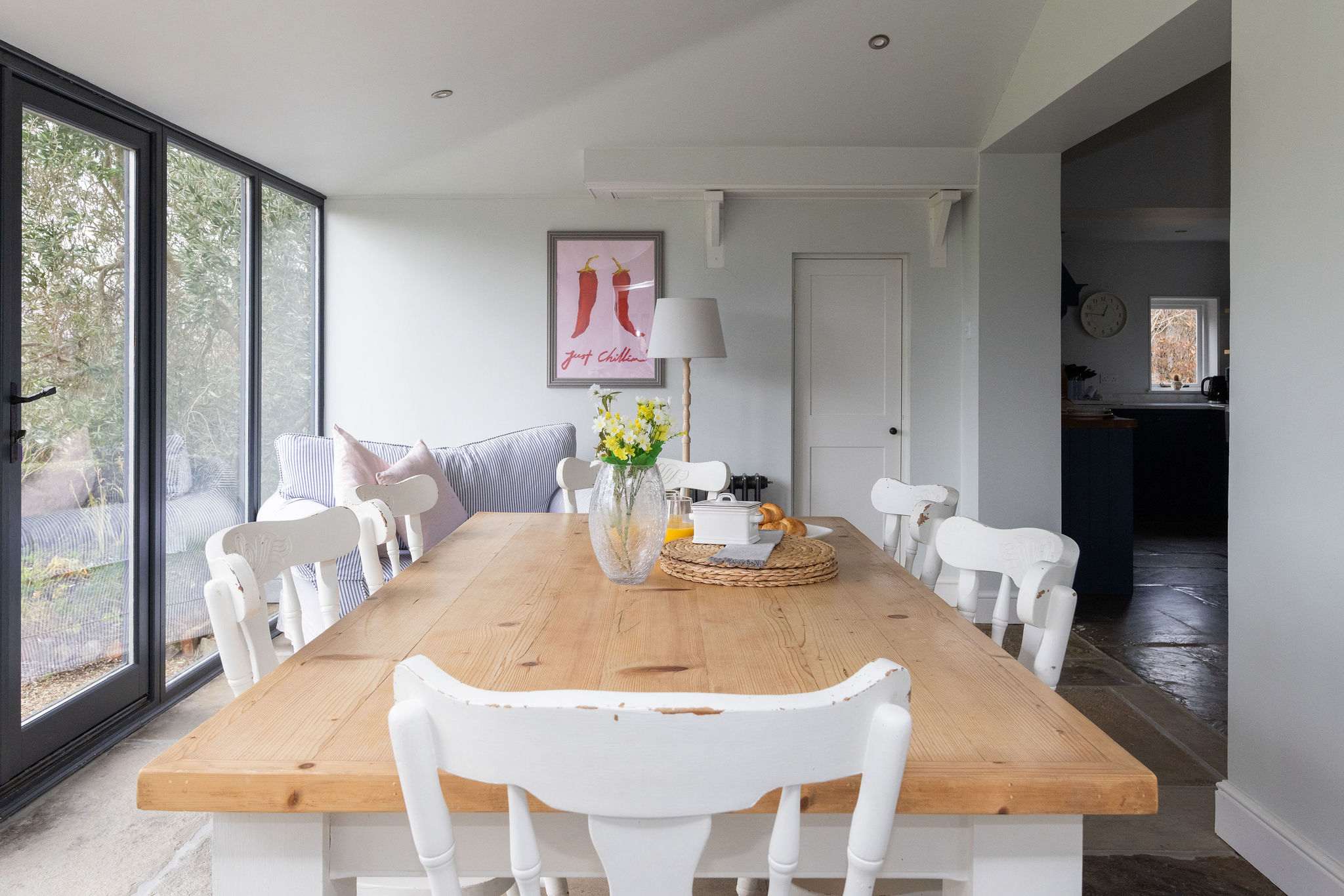 Kitchen dining area with garden views