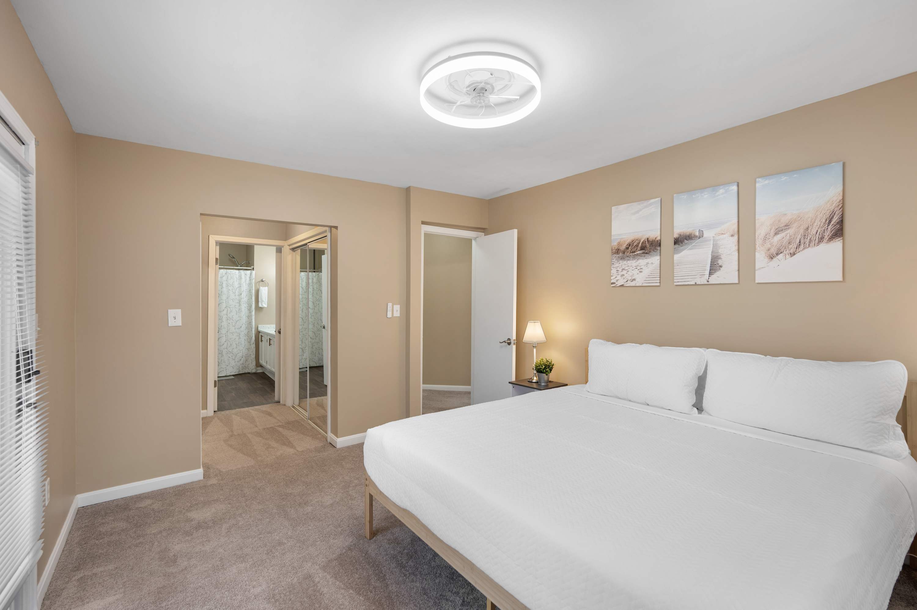 Relax in the king suite with convenient private deck entry