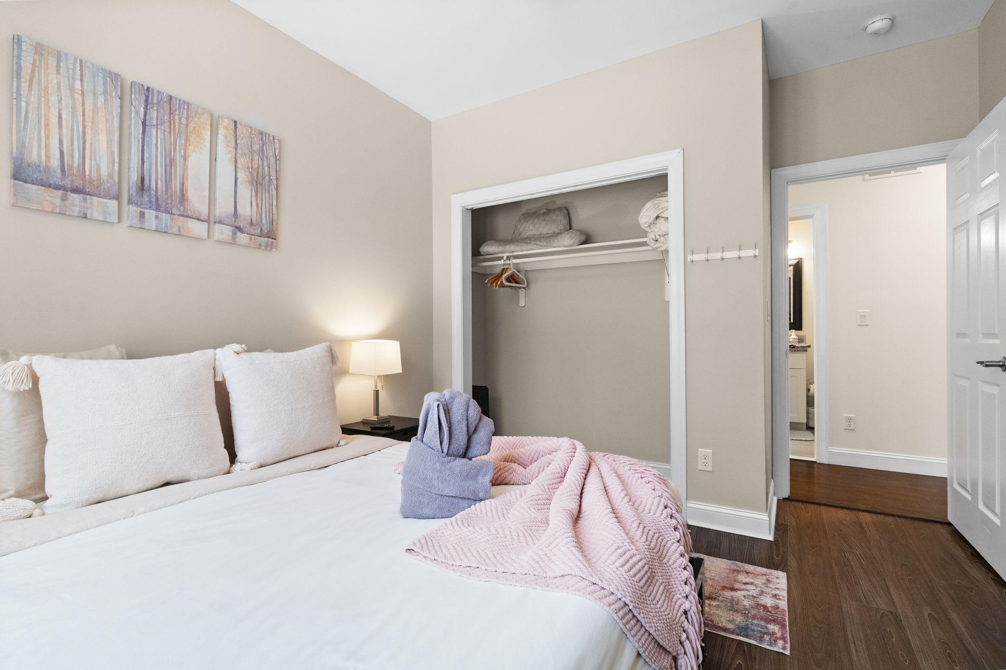 Cozy third bedroom with plush queen bed and soft bedding - restful sleep in the Poconos