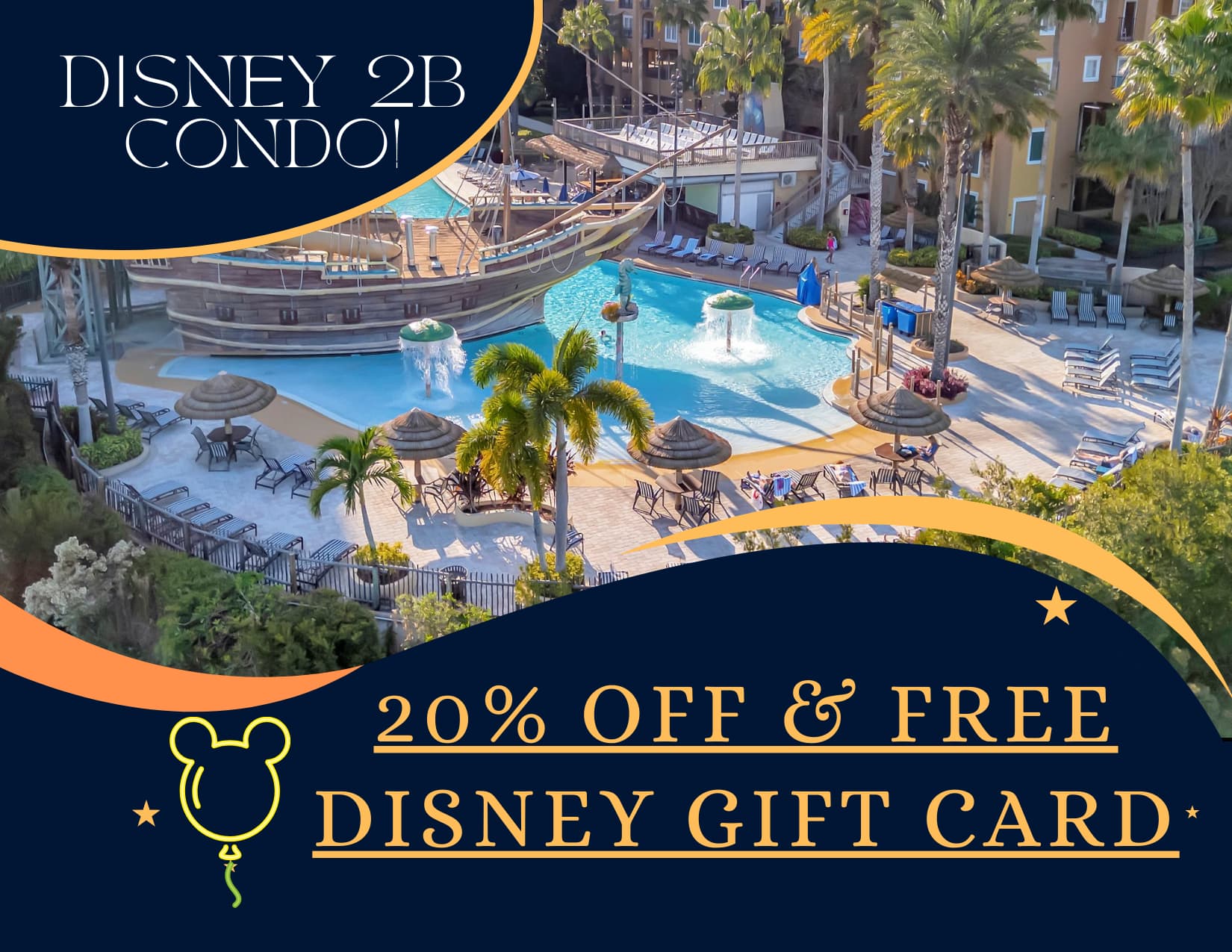$100 Disney Gift Card! Heated Pirate Ship Pool!