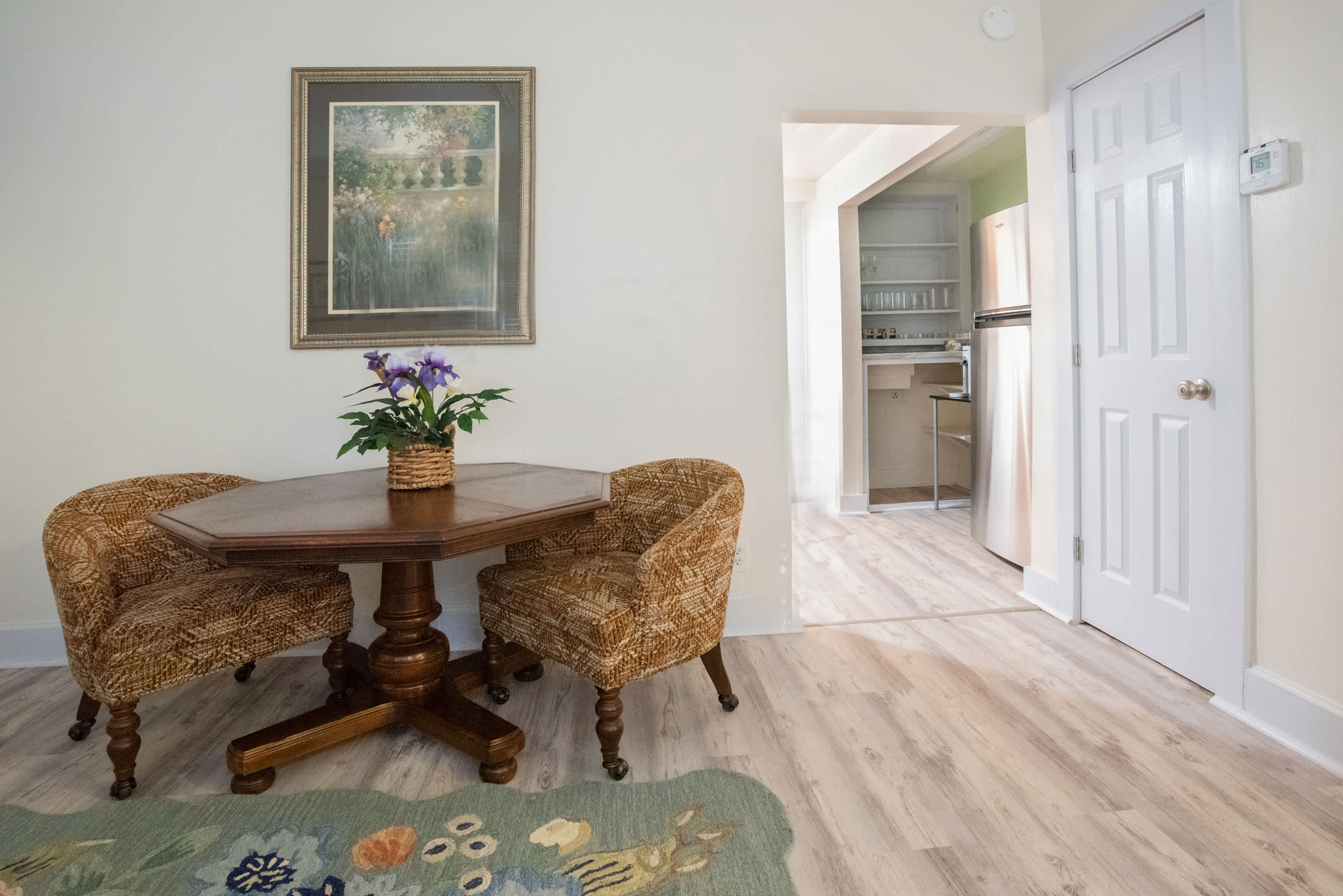 Dining table with direct access to kitchen.