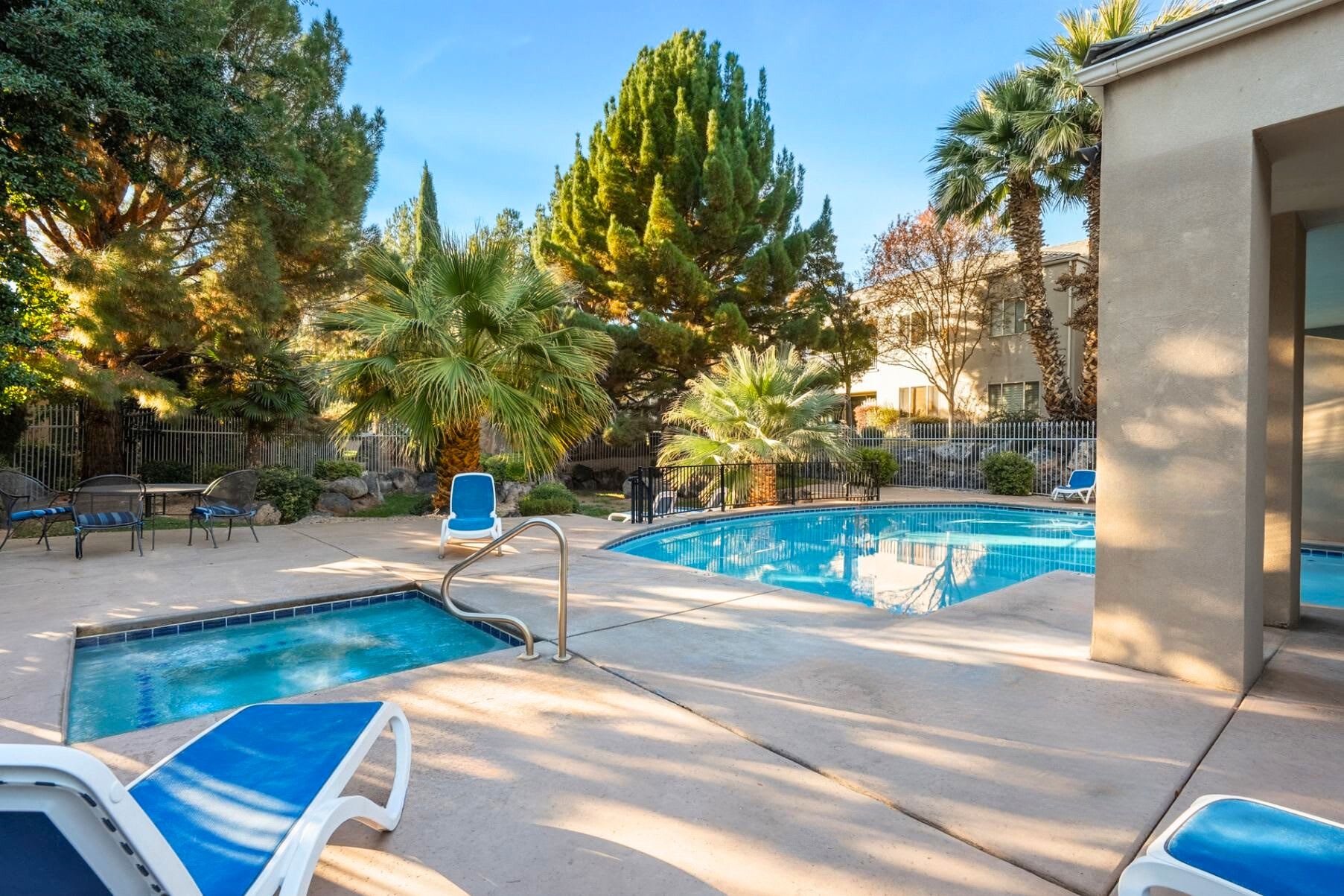 Relaxing community pool and hot tub area