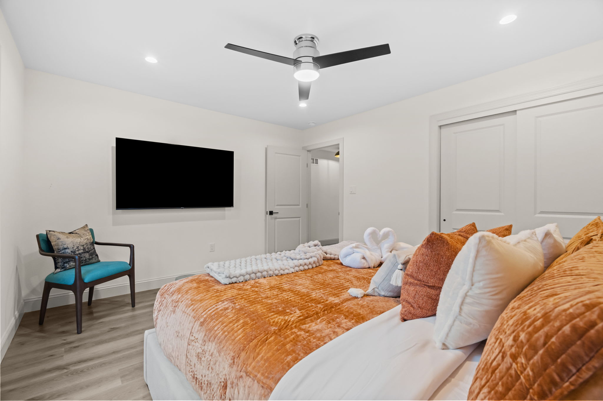 Relax and watch your favorite shows on the bedroom TV before drifting off to sleep