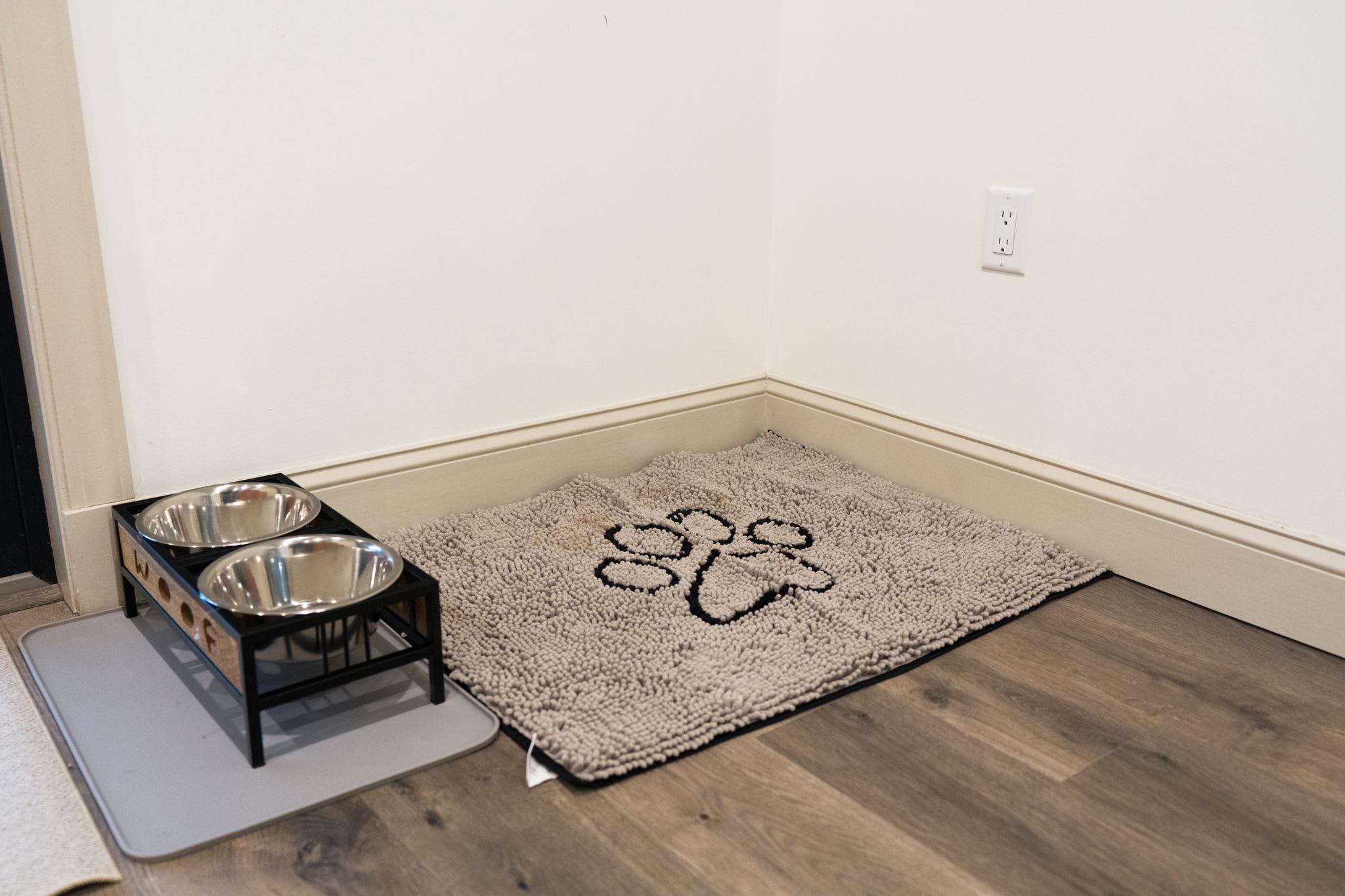 Furry friends welcome here with a dog bowl station at the ready