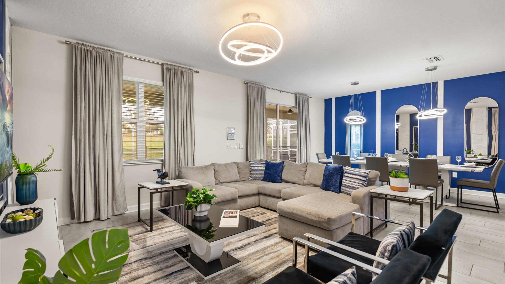 Group-friendly living room with modern furnishings 