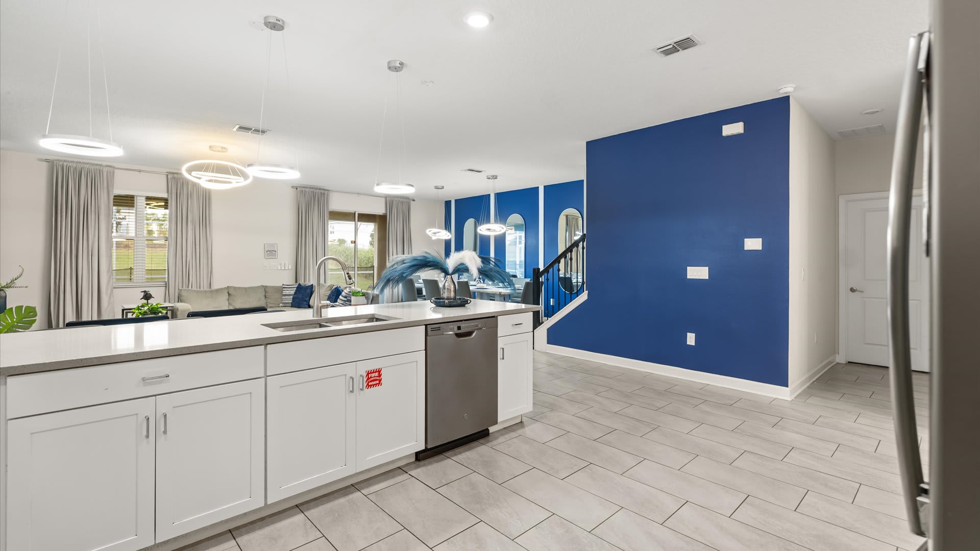 Modern family kitchen with silver appliances 