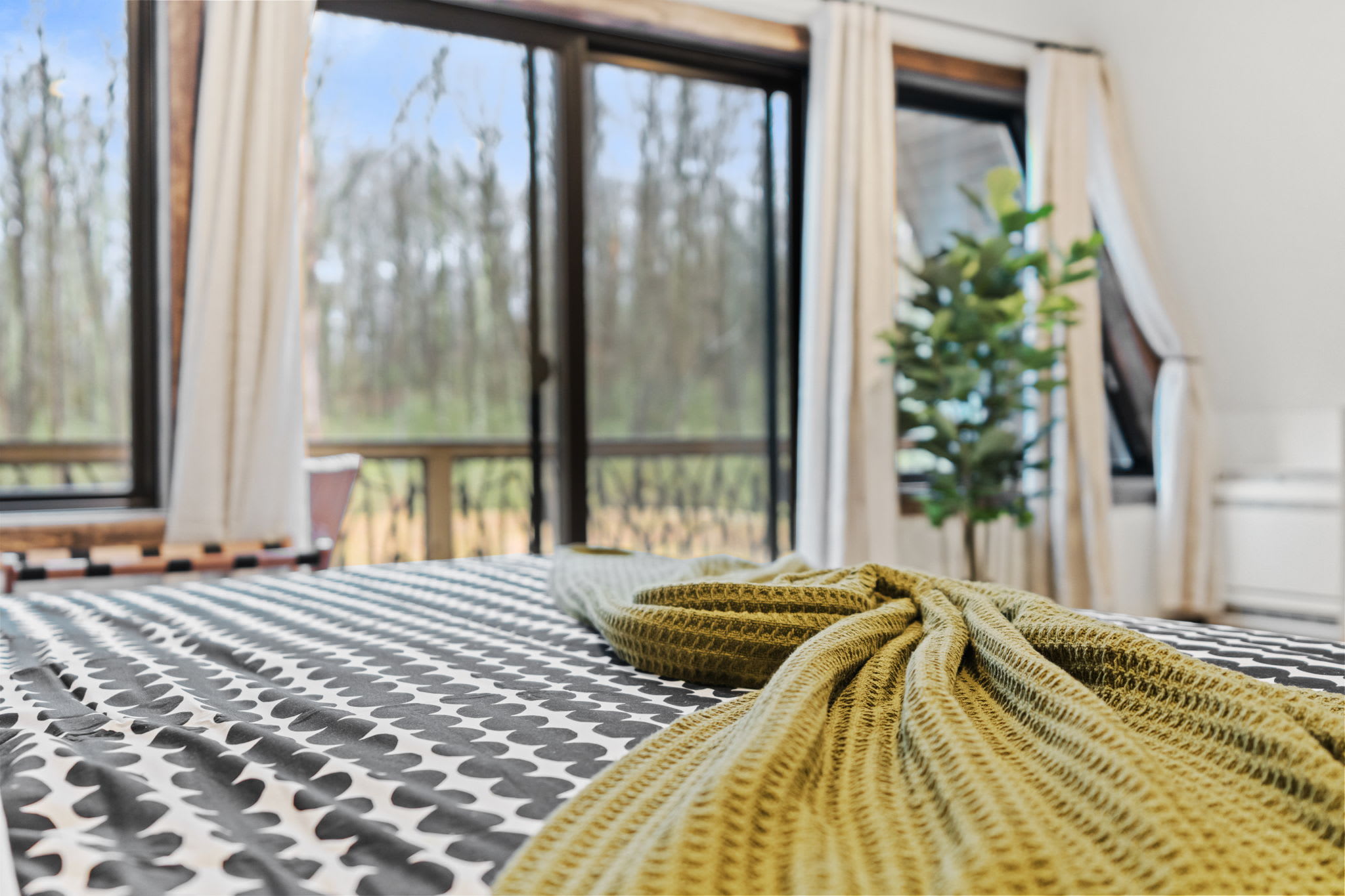 Catch up on your favorite shows with a treetop backdrop in the third bedroom