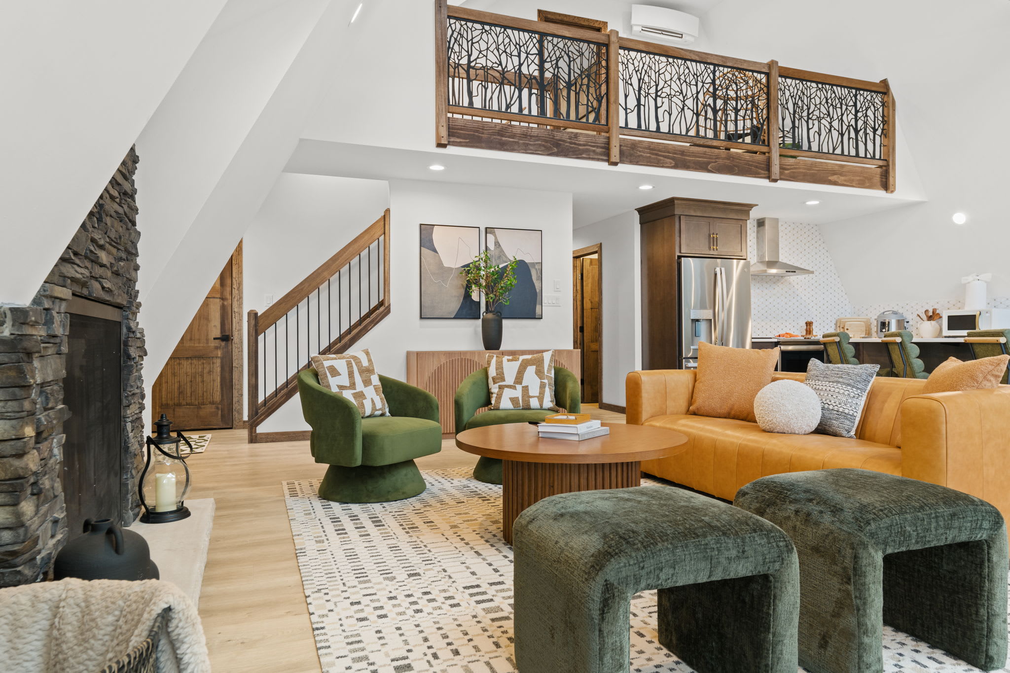 Curl up in the cozy seating area with floor-to-ceiling forest views.