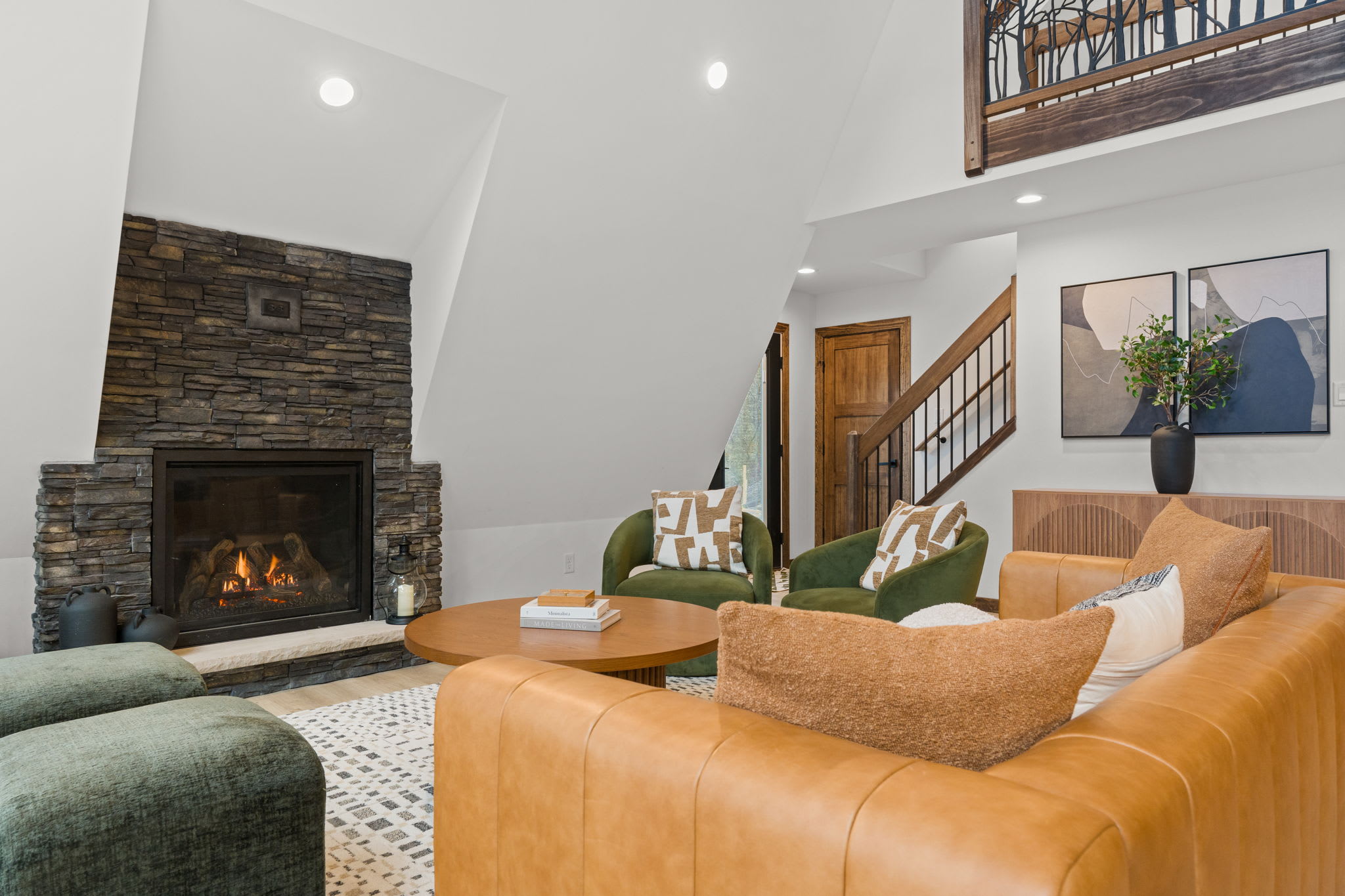 Gather by the cozy fireplace for evenings of warmth and conversation.