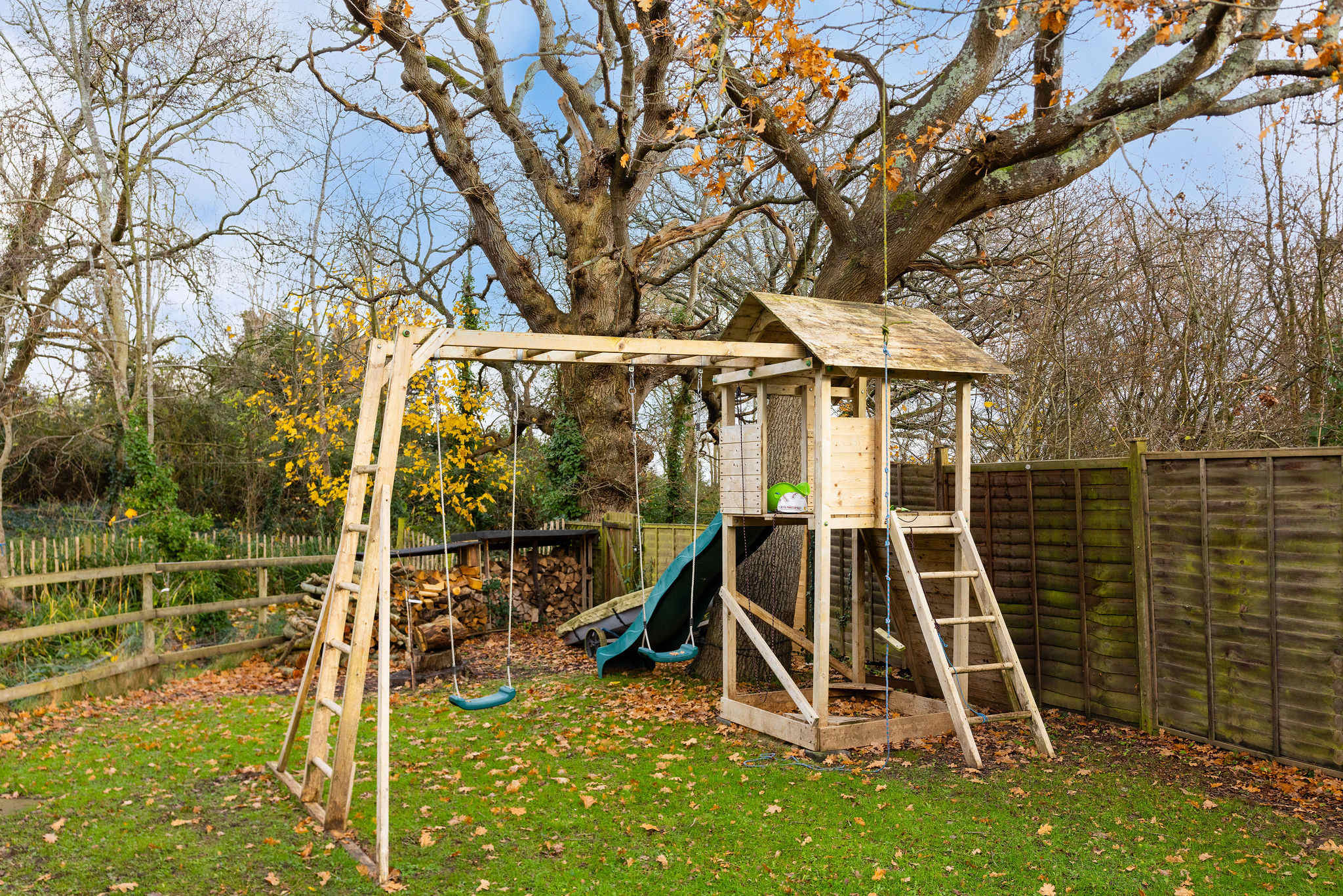 Private gardens and childrens climbing frame