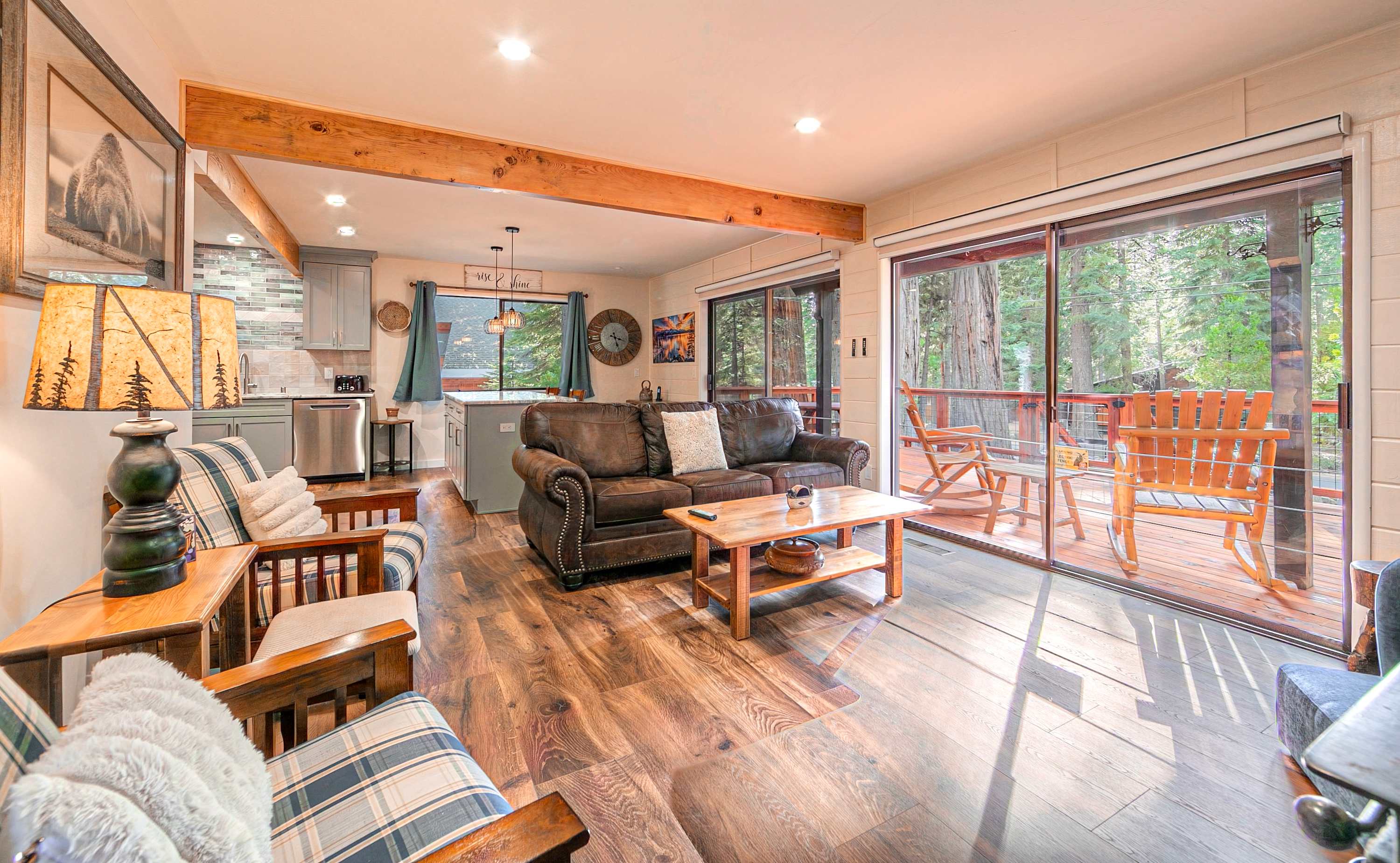 Living space with smart TV and easy access to the deck