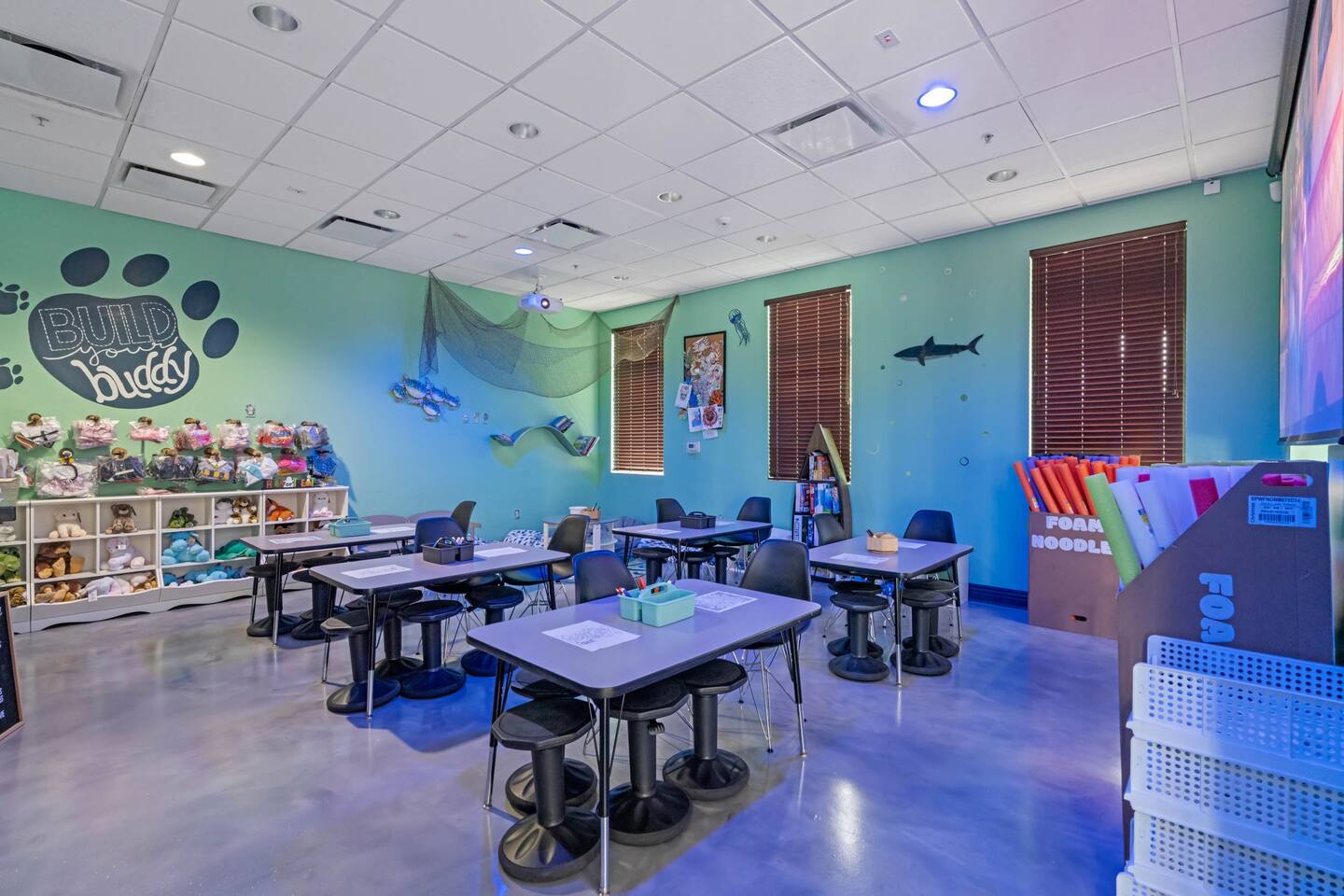 Indoor game room and activity space for kids and teens to enjoy.