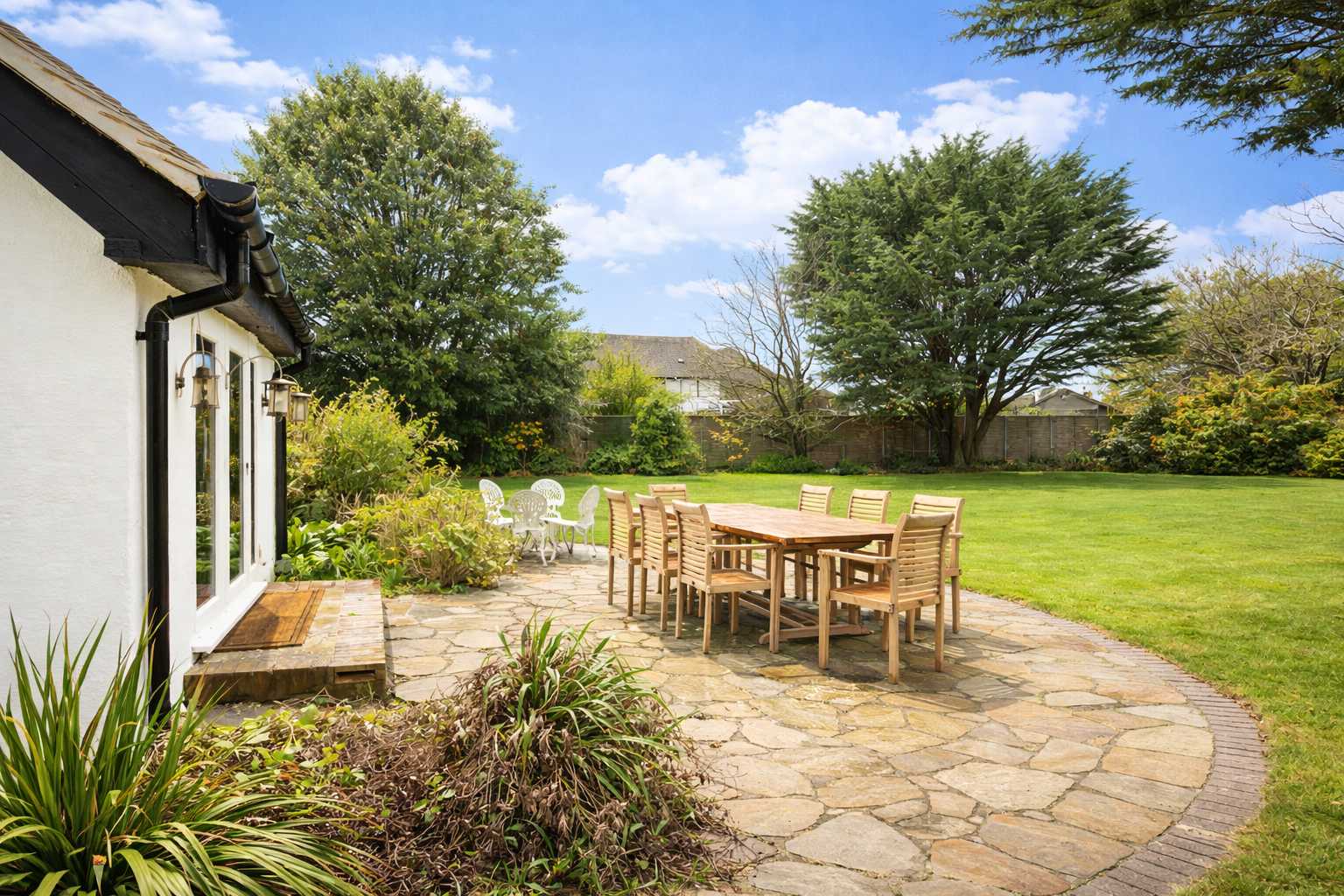 Lawn and seating for outdoor dining and relaxing