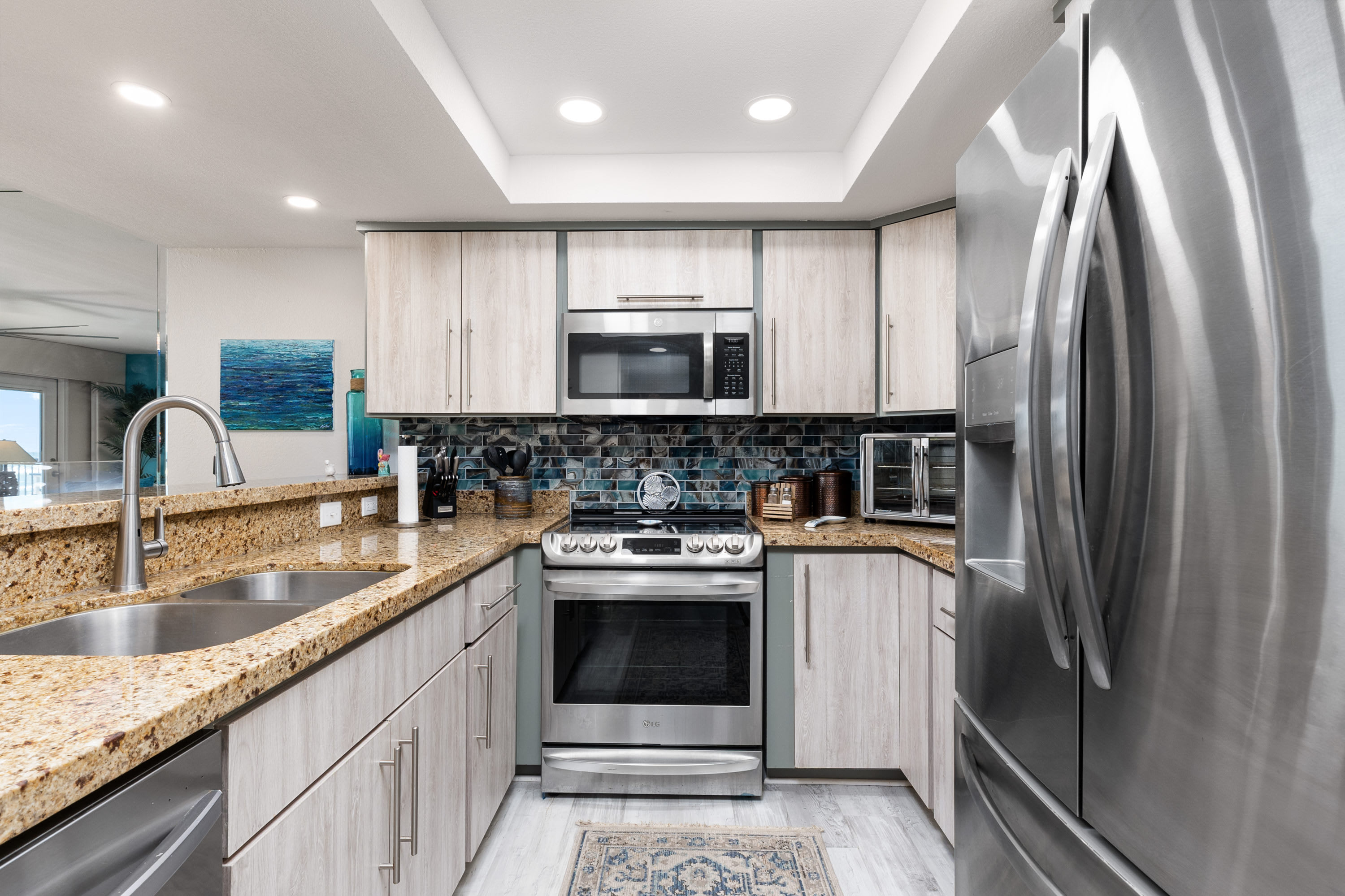 Fully equipped kitchen with stainless steel appliances