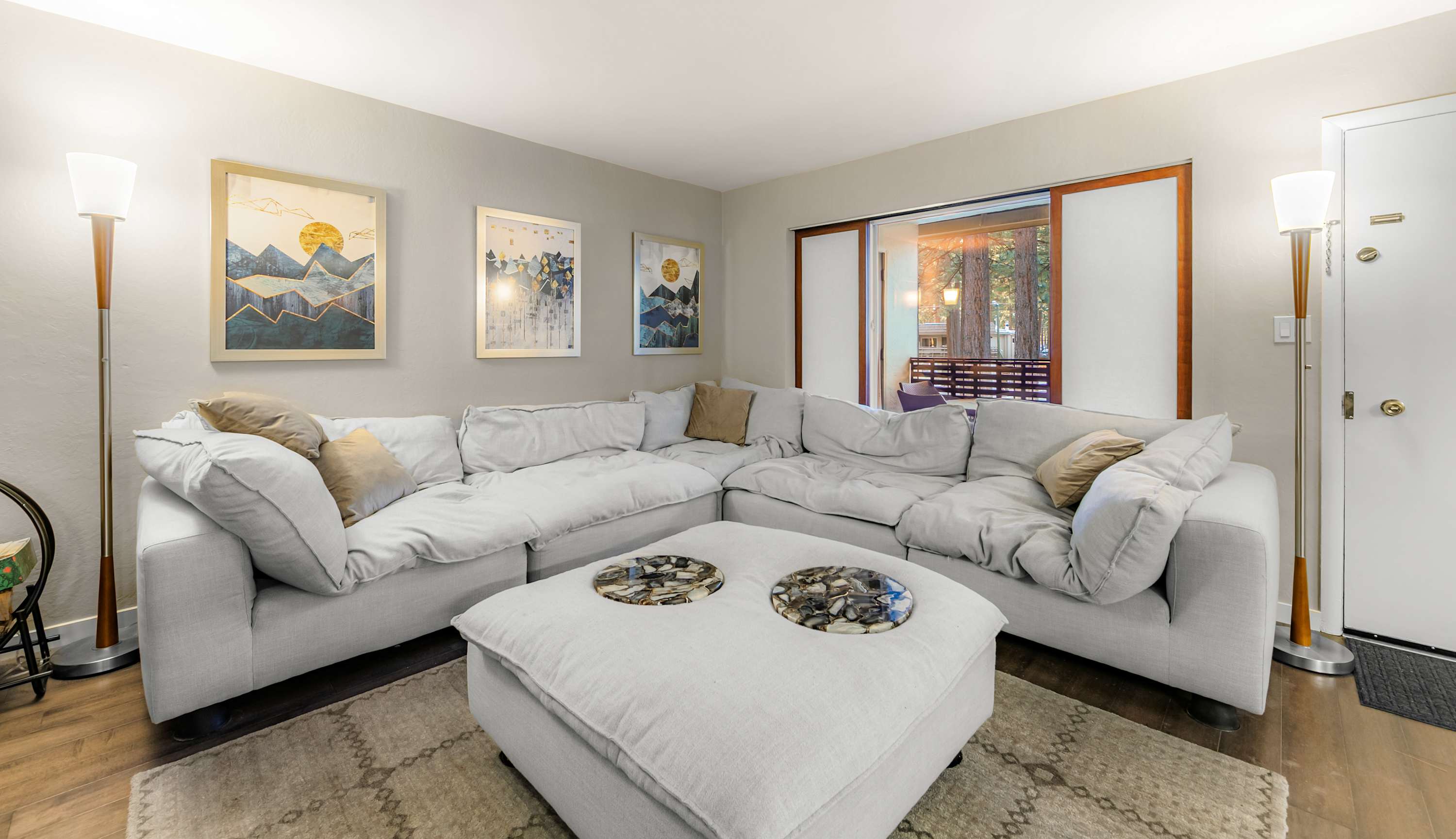 Large couch in the living room—perfect for lounging