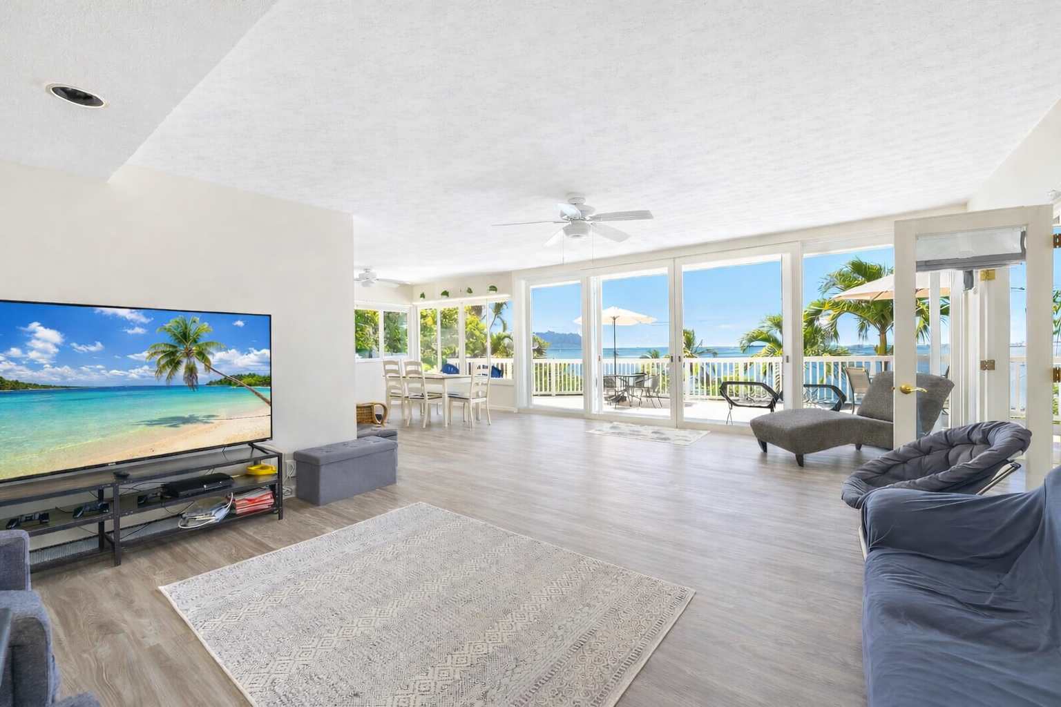 Bright and spacious living room with ocean view