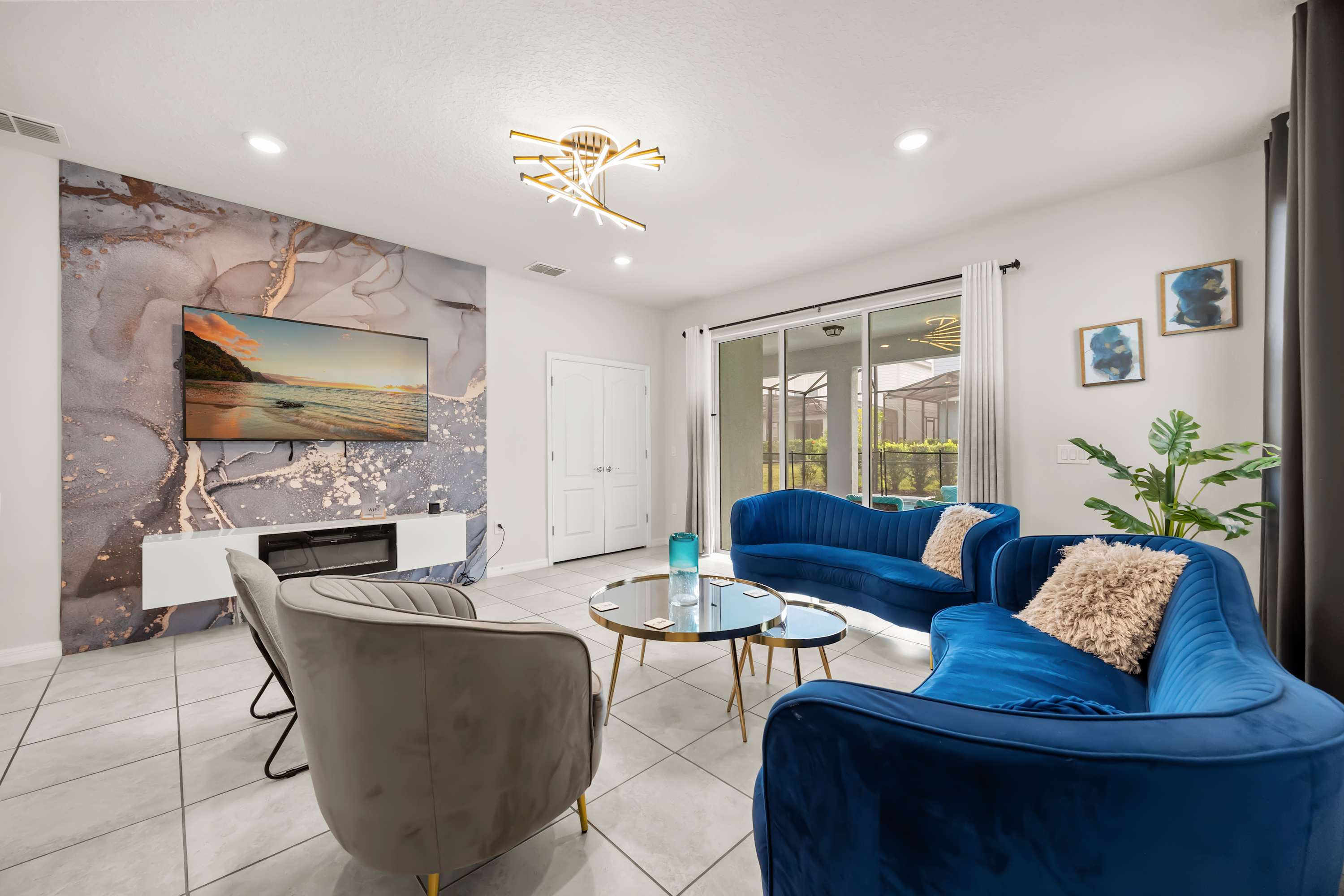 Stylish seating and large TV for cosy movie nights