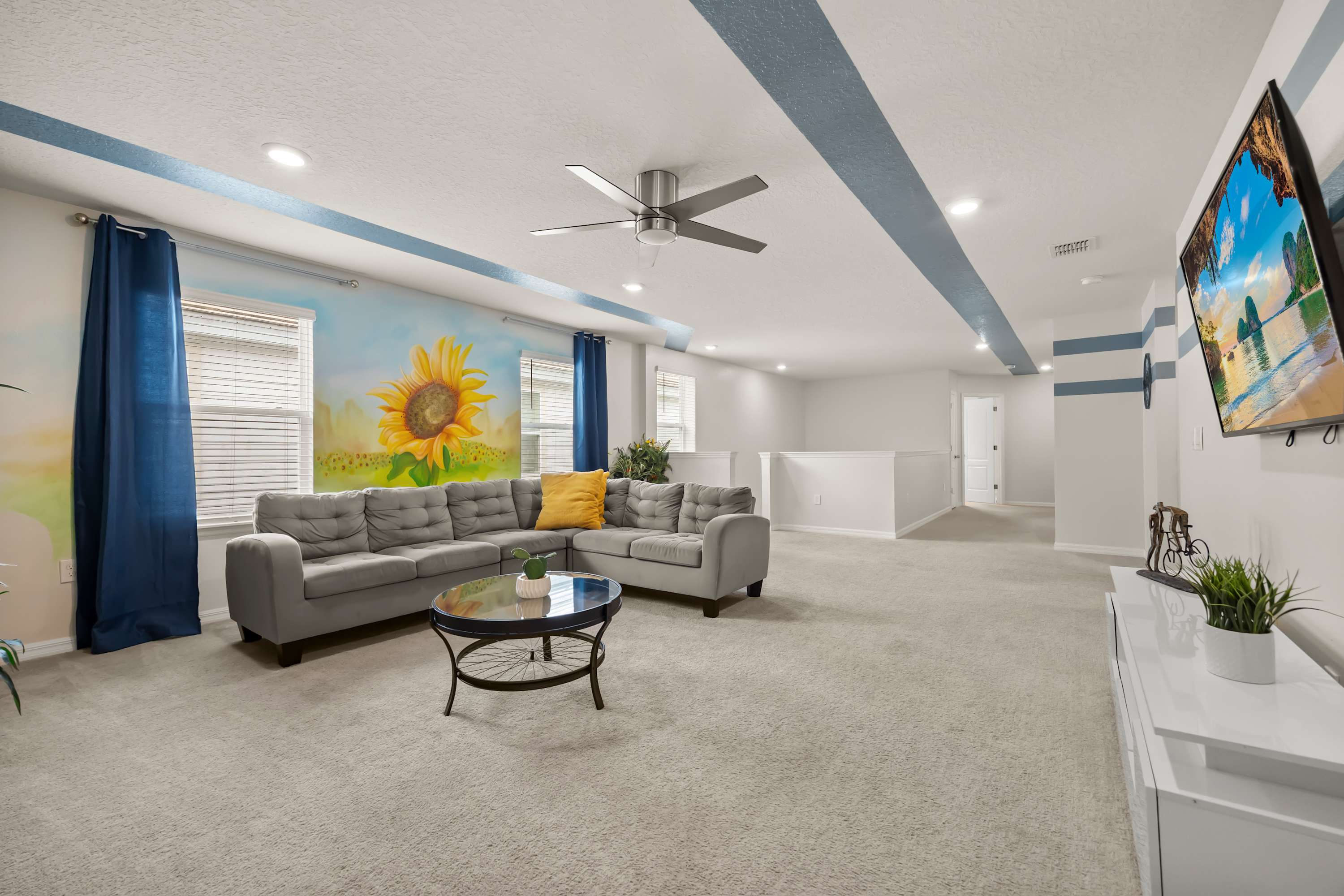 Comfortable seating and large TV for movie nights