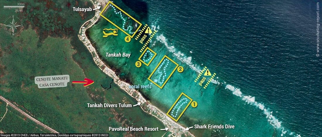 
Enjoy a stunning drone view over Tankah Bay, where turquoise sea views meet the vibrant reef barrier—ideal for diving and snorkeling. The area also features Casa Cenote, one of Tulum’s most beautiful cenotes, uniquely known for its rare blend of fre