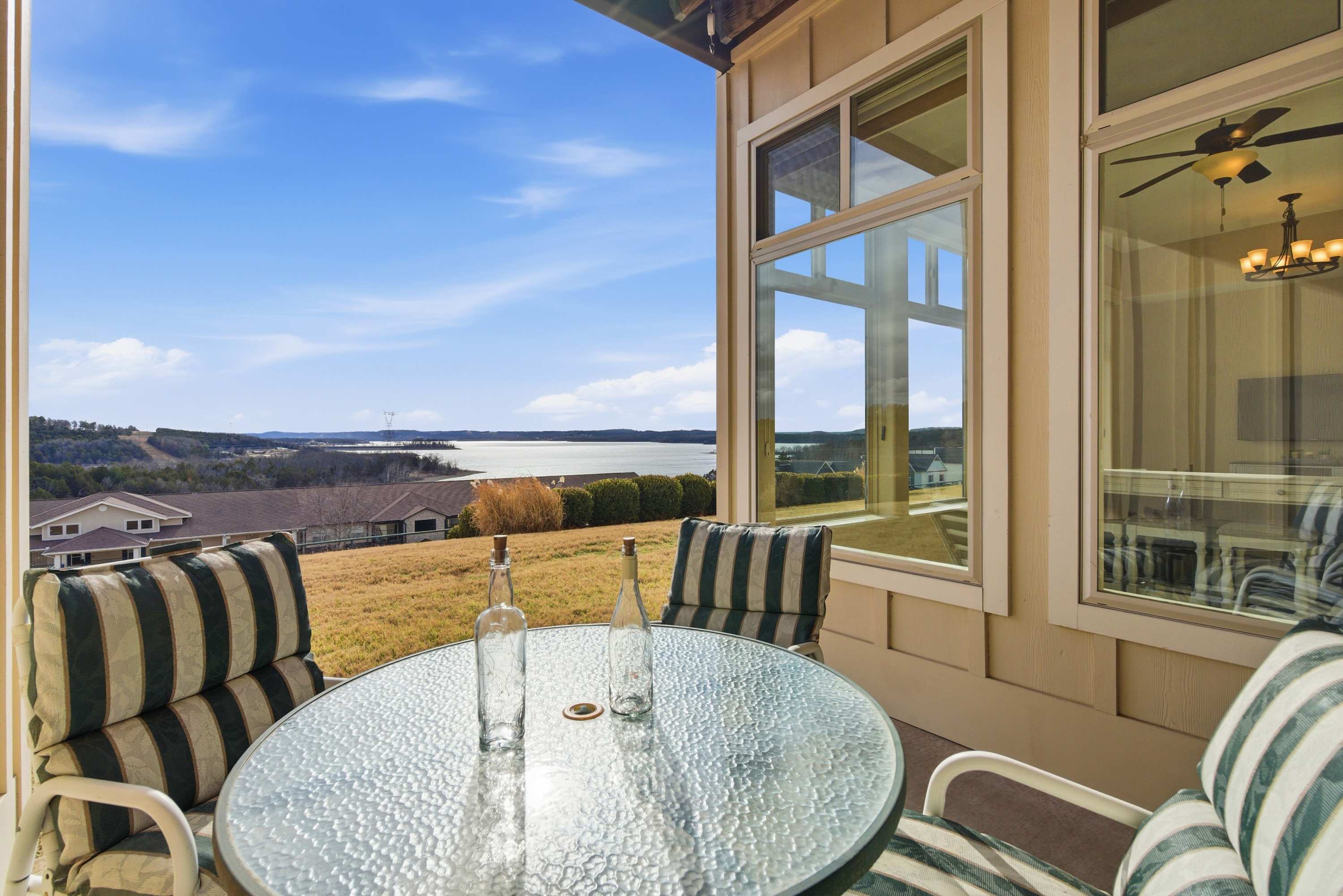 Lounge the day away or dine alfresco with stunning lake views on the patio​