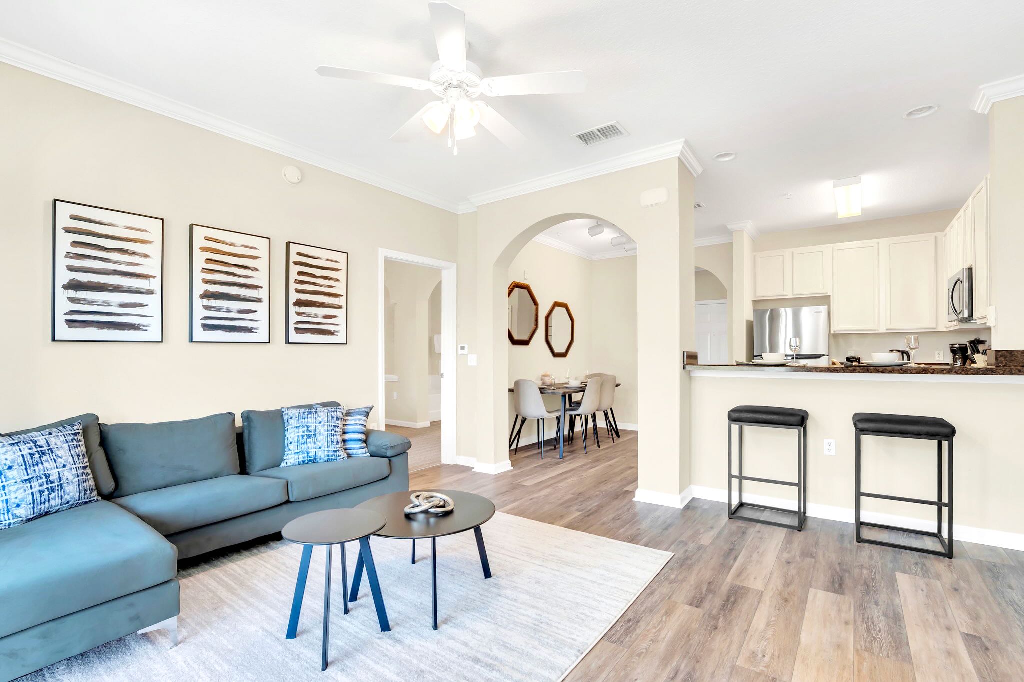 Living room with smart TV and high speed internet