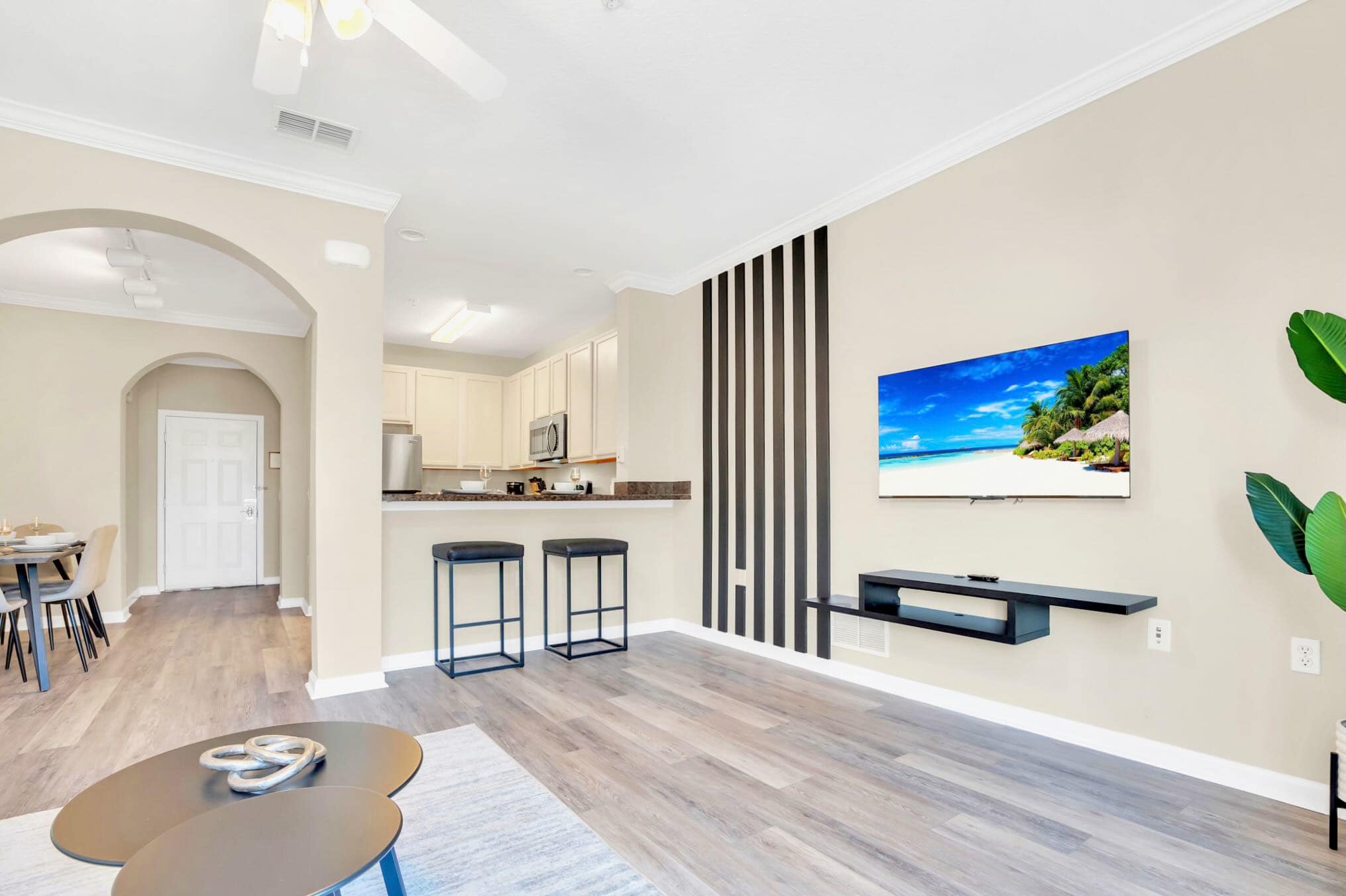 Living room with smart TV and high speed internet