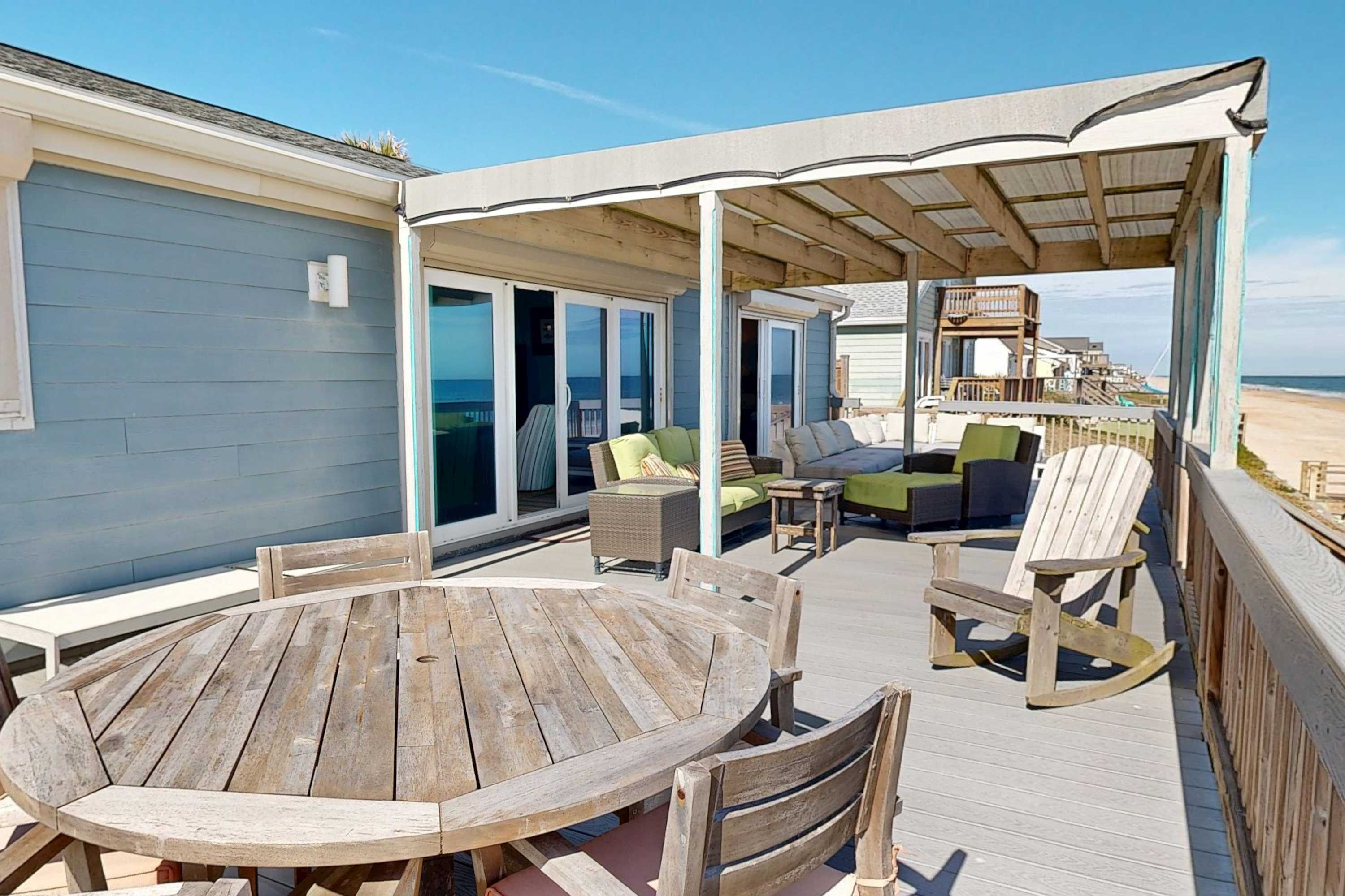 Beachfront 3BR with Pergola Deck and Beach Steps