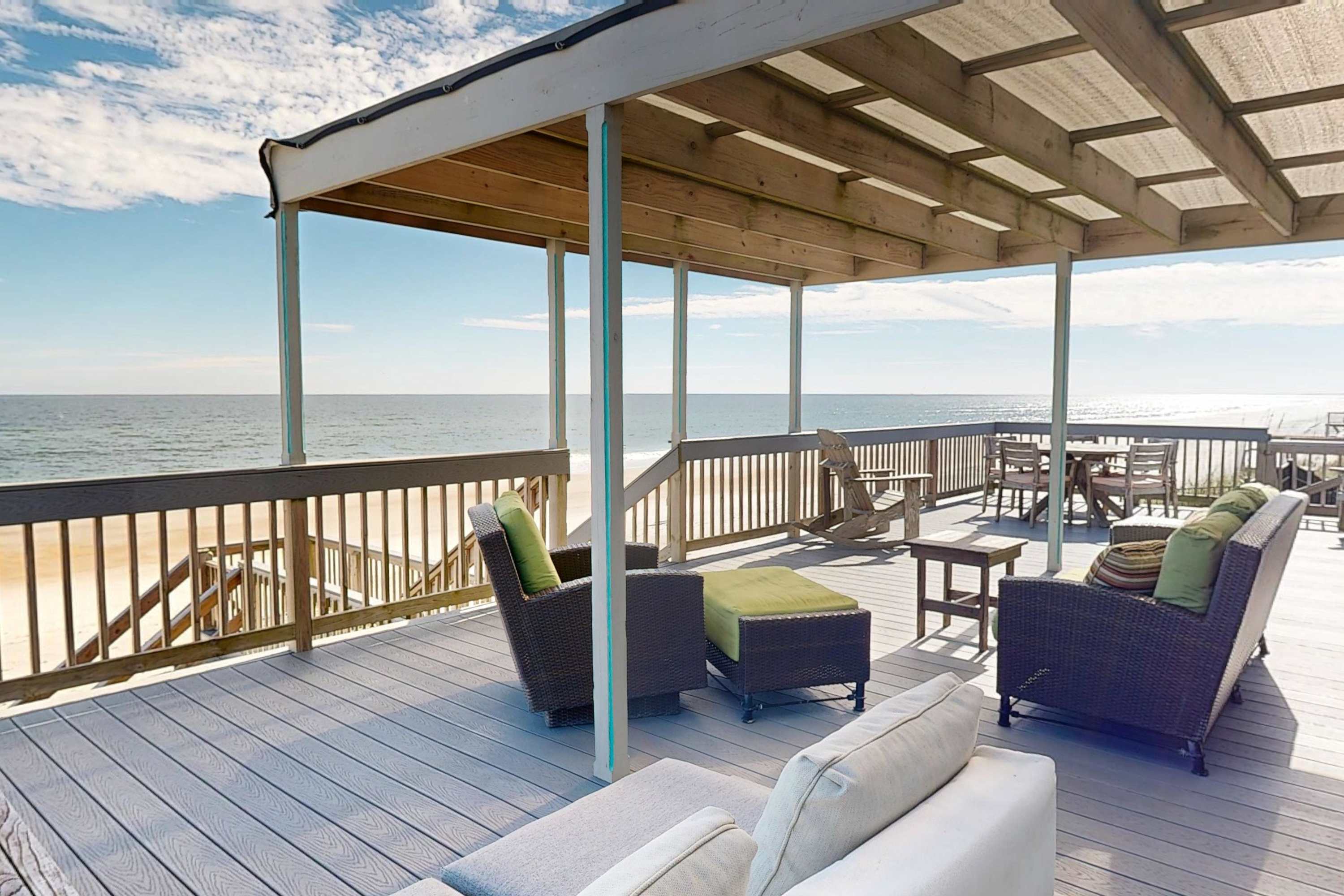 Beachfront 3BR with Pergola Deck and Beach Steps