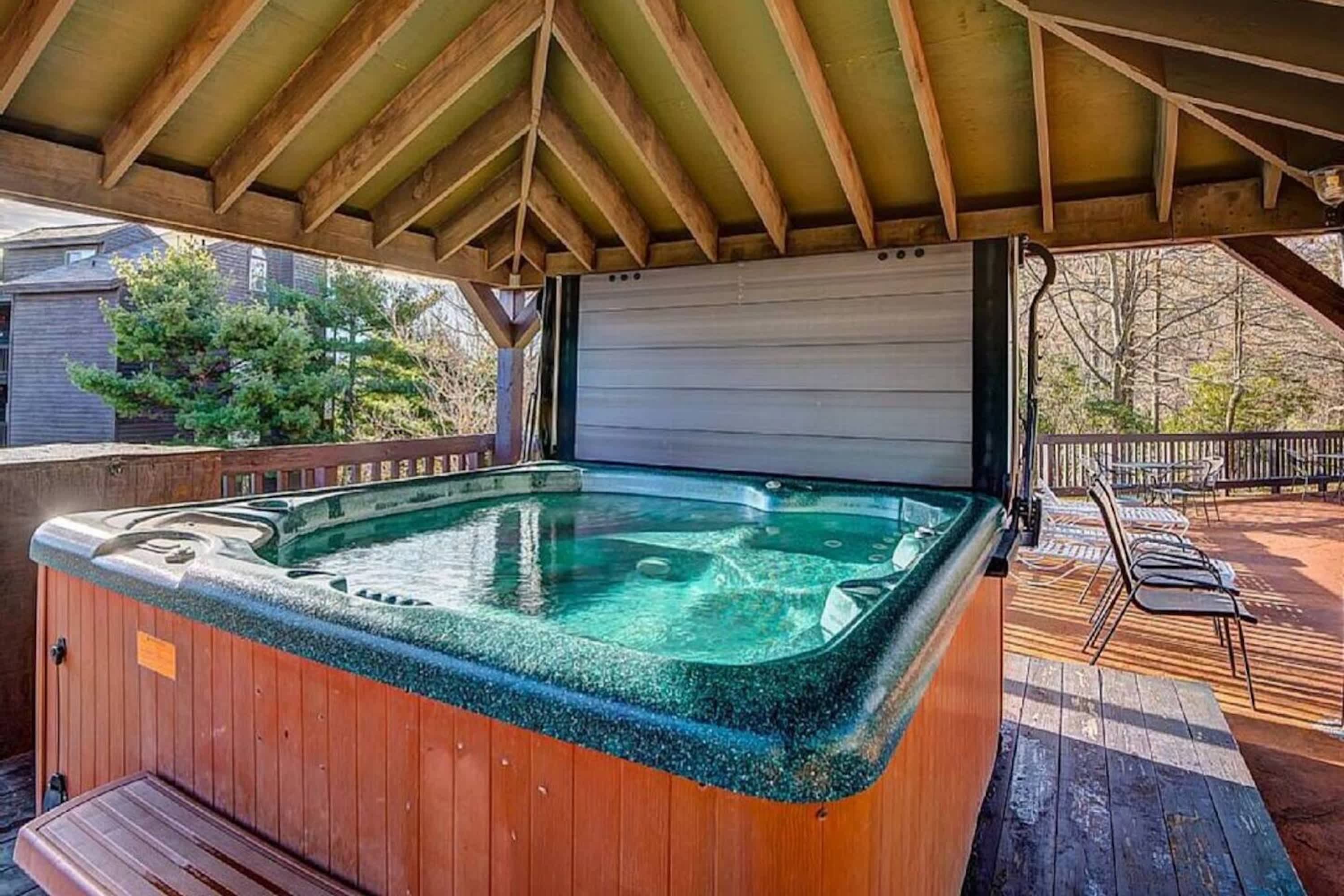 Soak your cares away in the communal hot tub