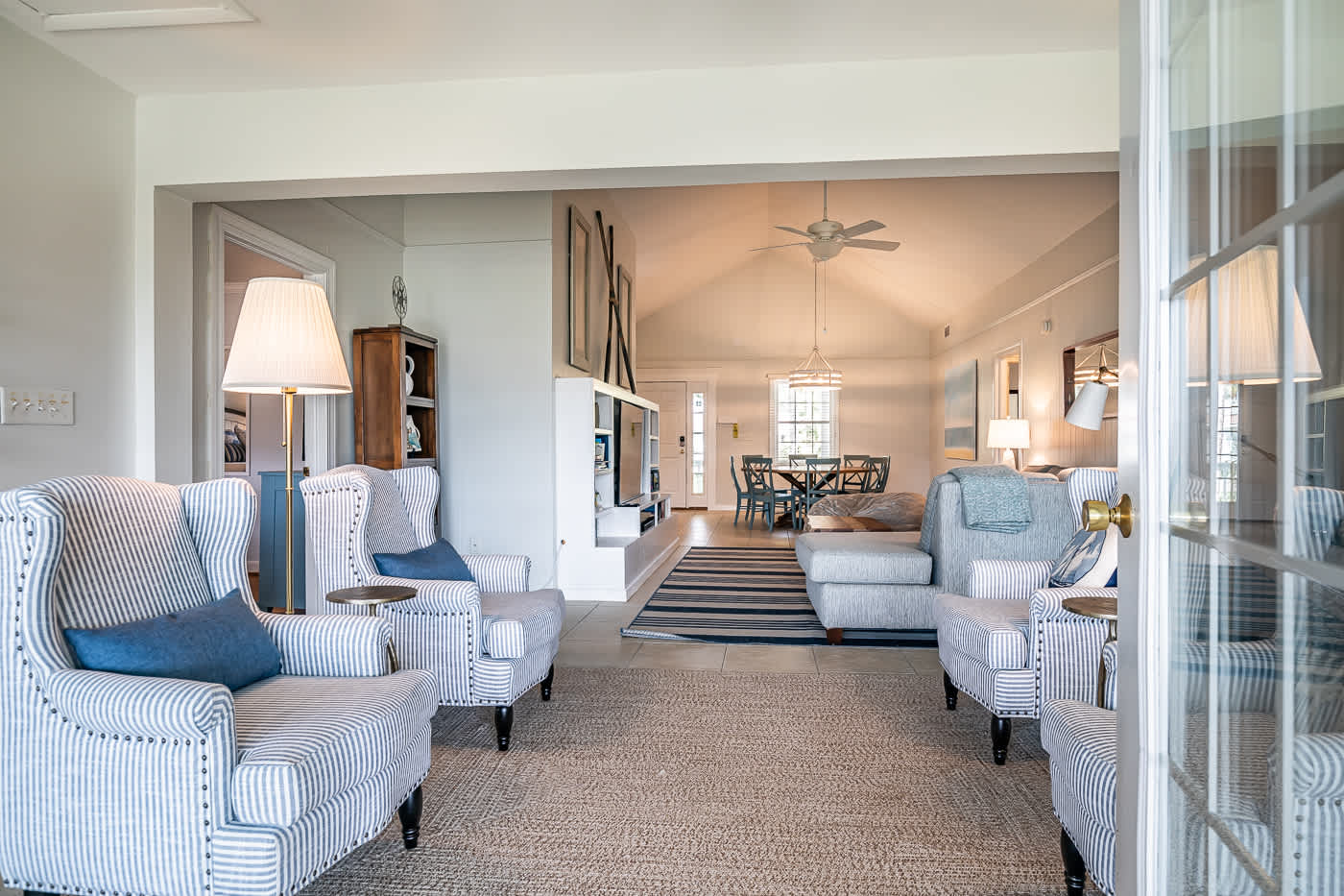 View of Living Room and Dining Area from Screened Porch